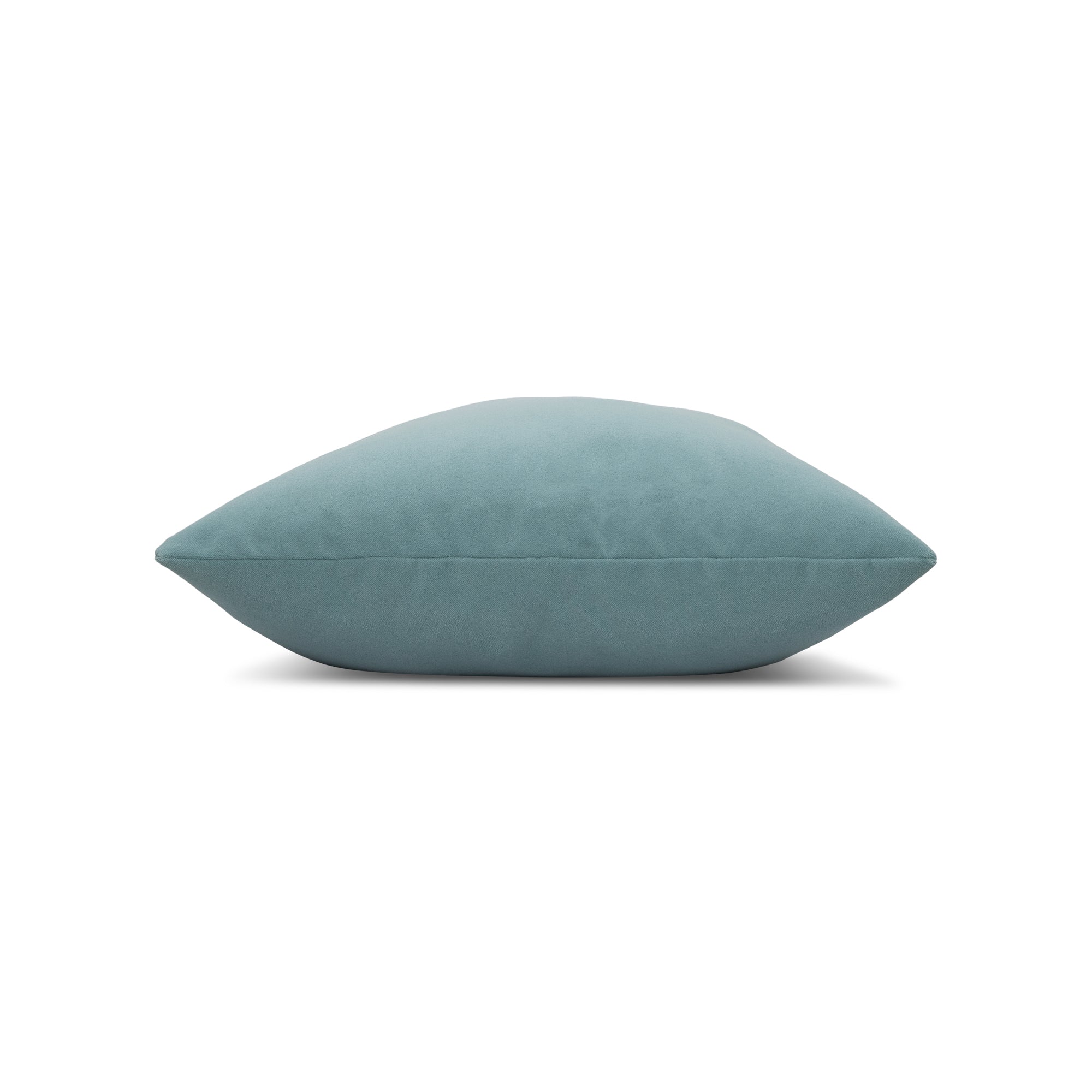 Side image of Tiffany blue solid outdoor velvet pillow square size for elegant indoor and outdoor decor by Elaine Smith