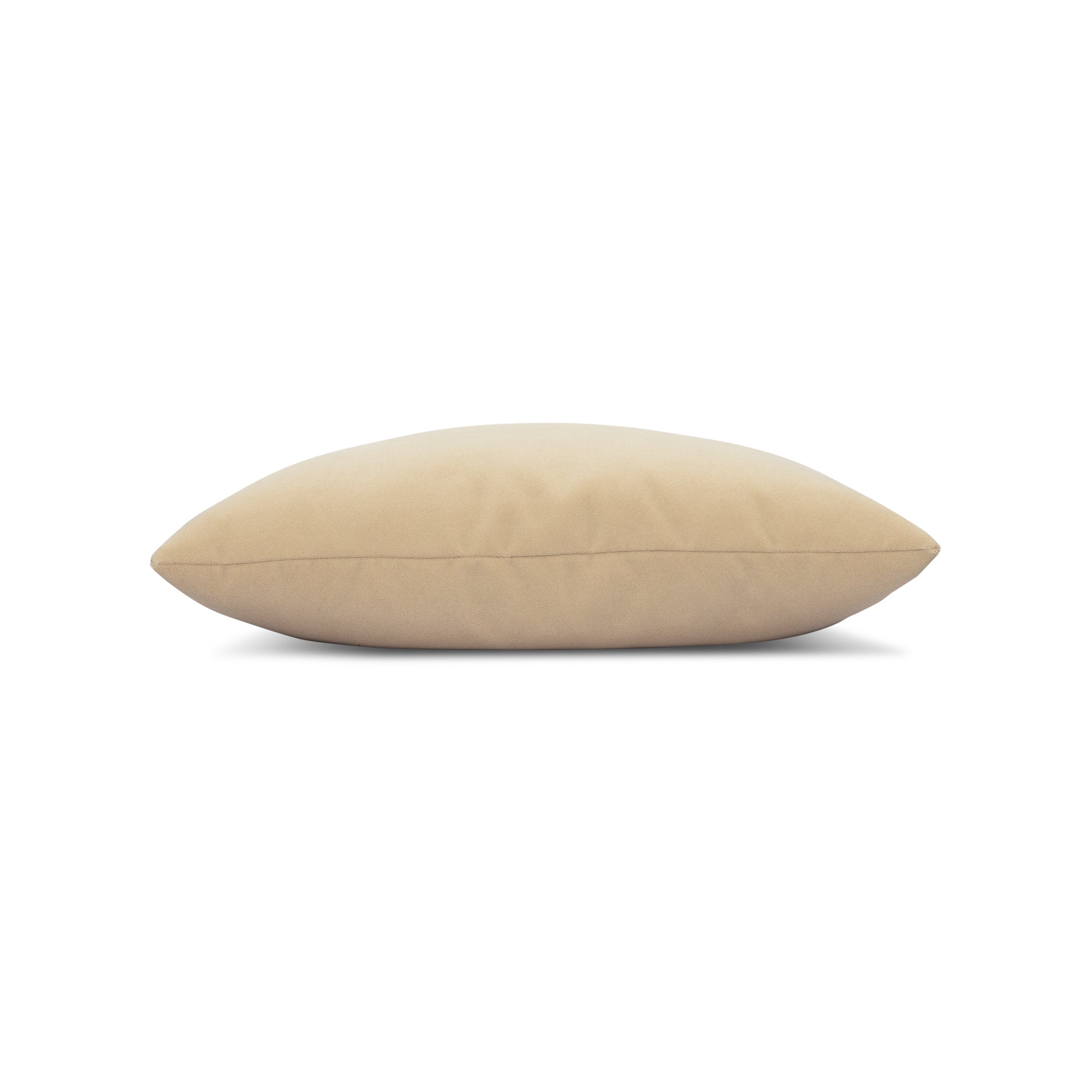 Side image of Beige solid velvet pillow lumbar size for timeless patio decor