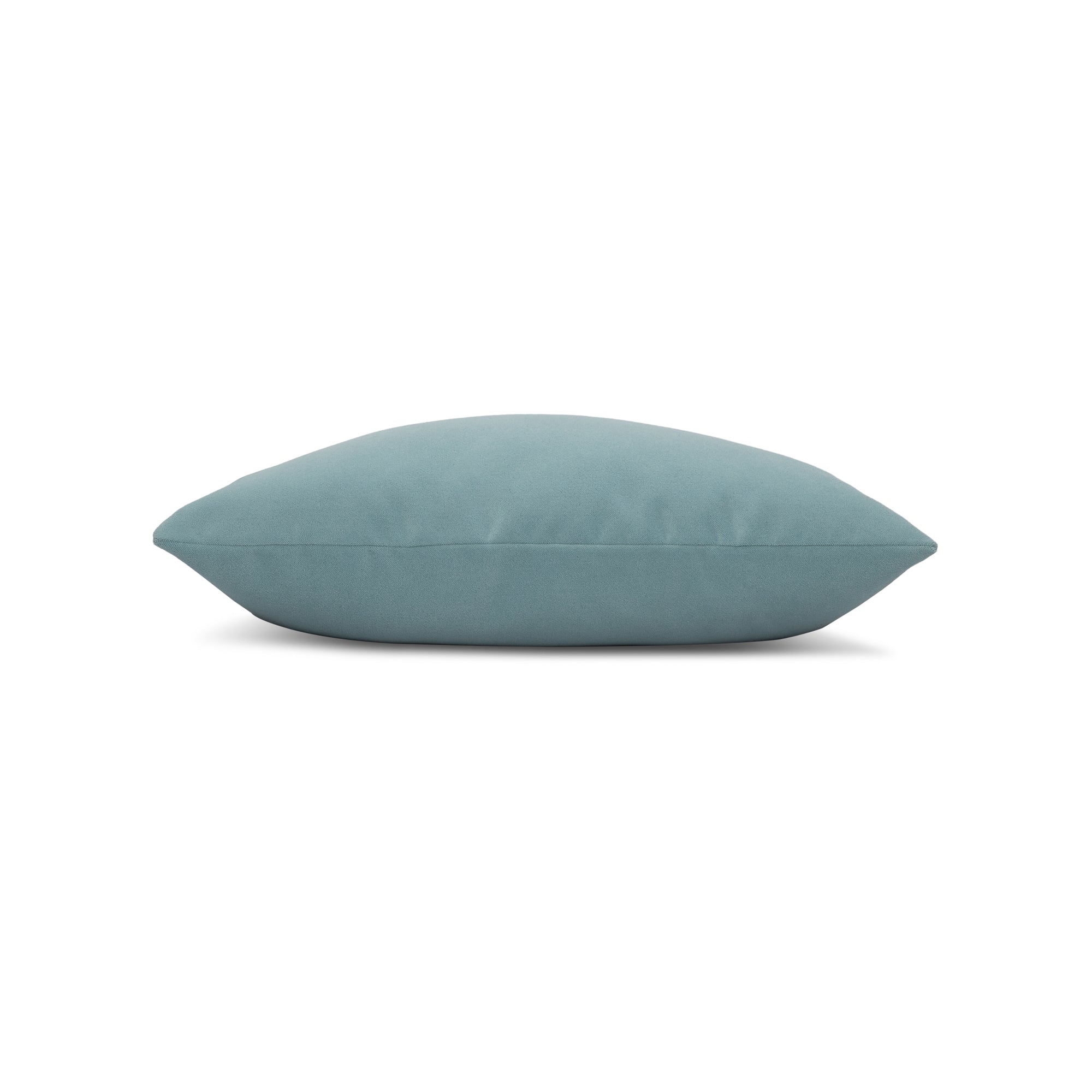 Side image of Tiffany blue solid outdoor velvet pillow lumbar size for modern indoor and outdoor decor