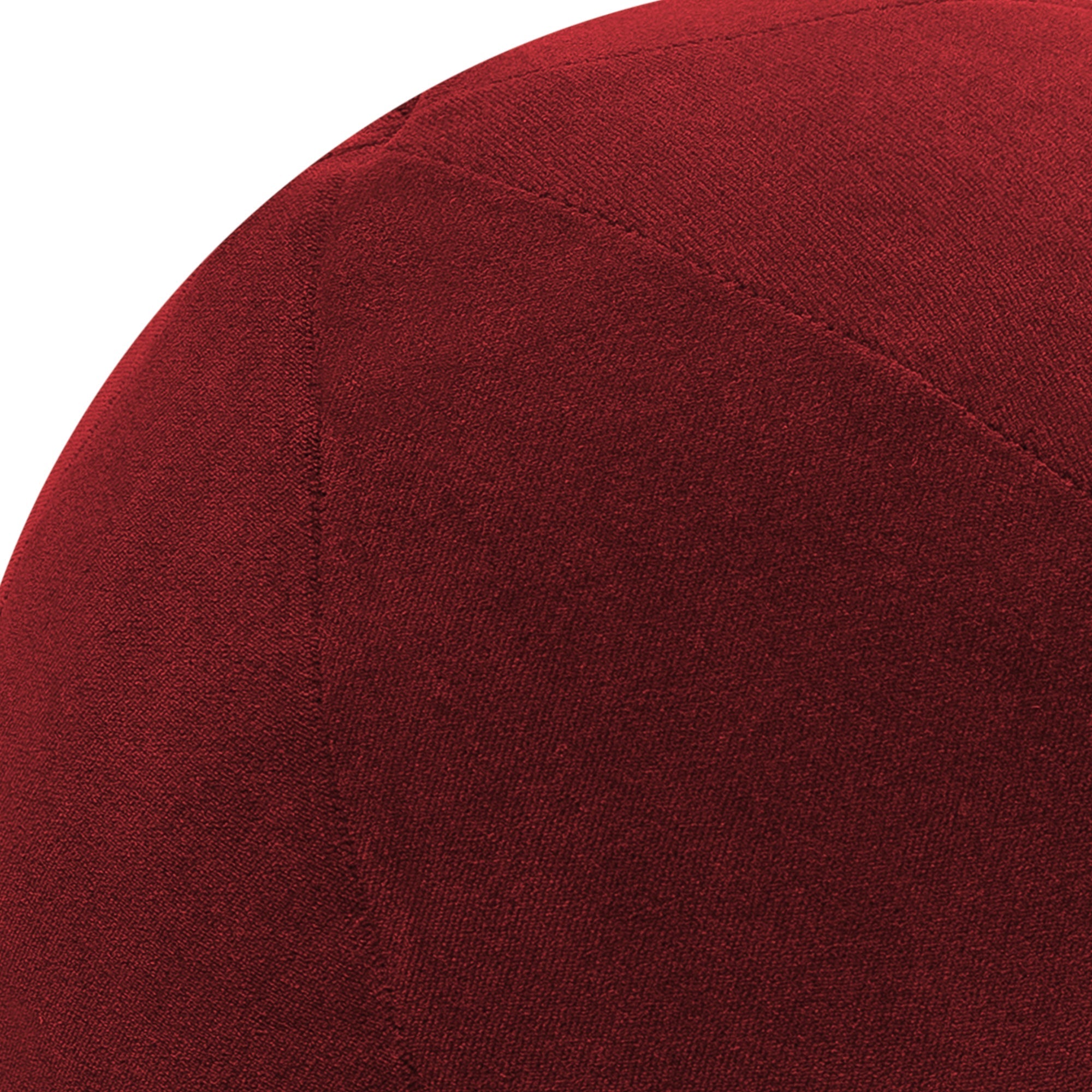 Detail image of Round red velvet pillow with textured finish for vibrant patio decor