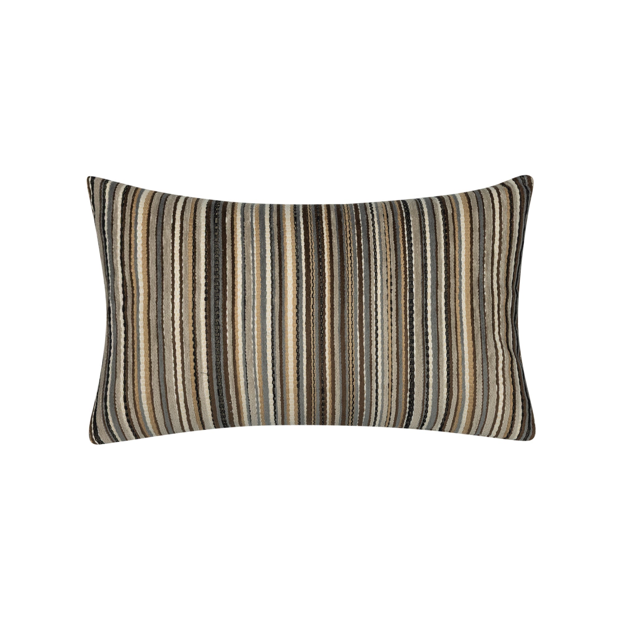Brown striped textured velvet pillow lumbar size for natural patio decor