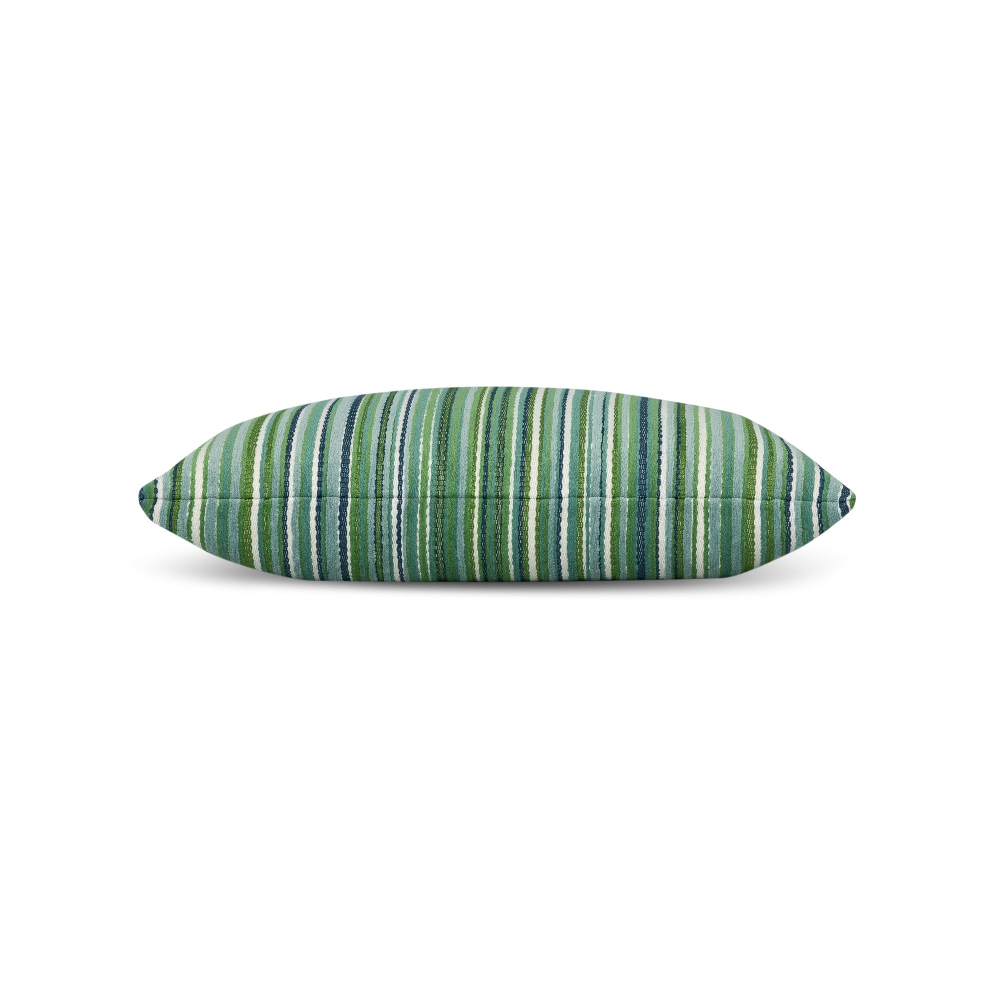 Side image of Green striped velvet pillow lumbar size for transitional patio decor