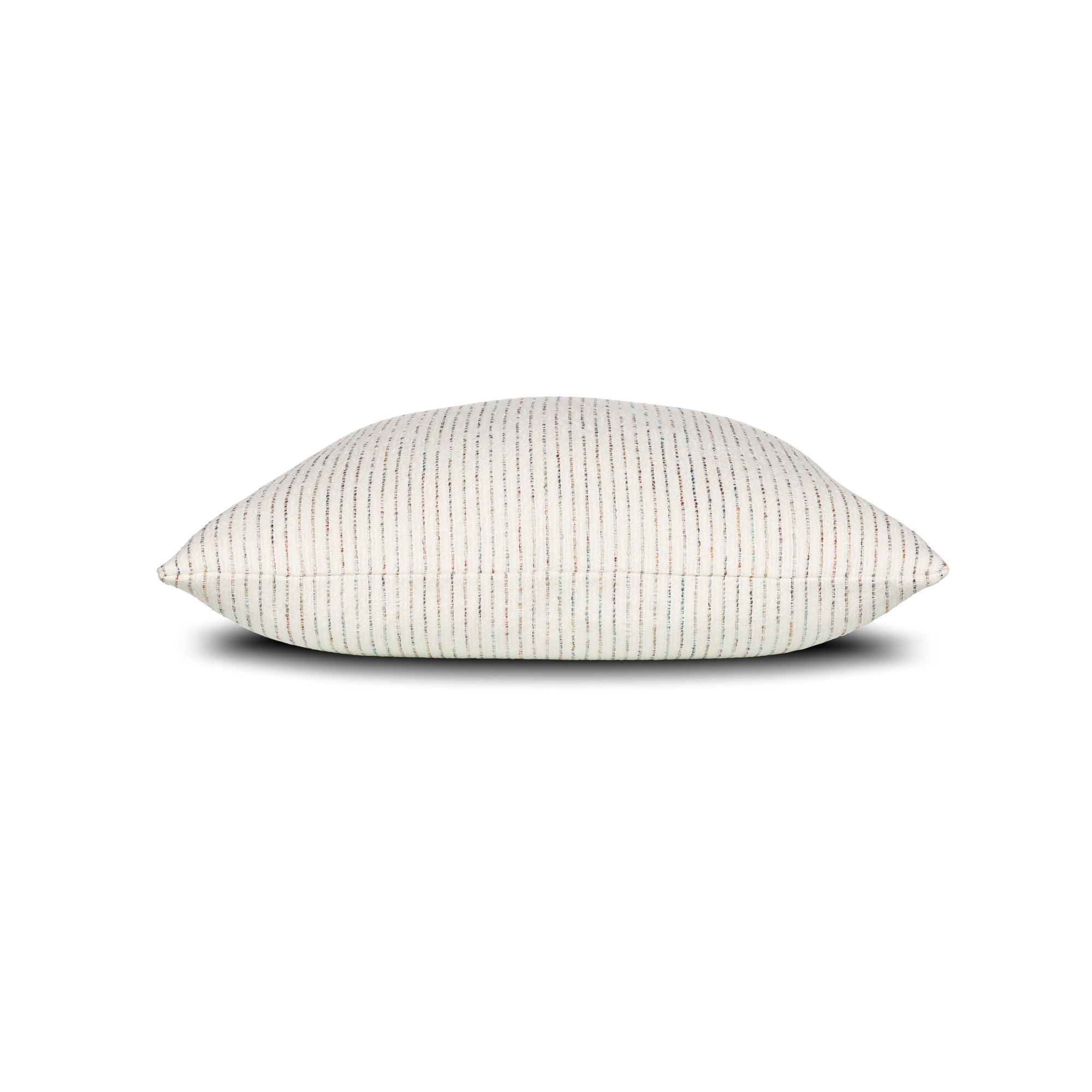 Side image of Ivory with flecks of multi color pillow square size for neutral indoor and outdoor decor