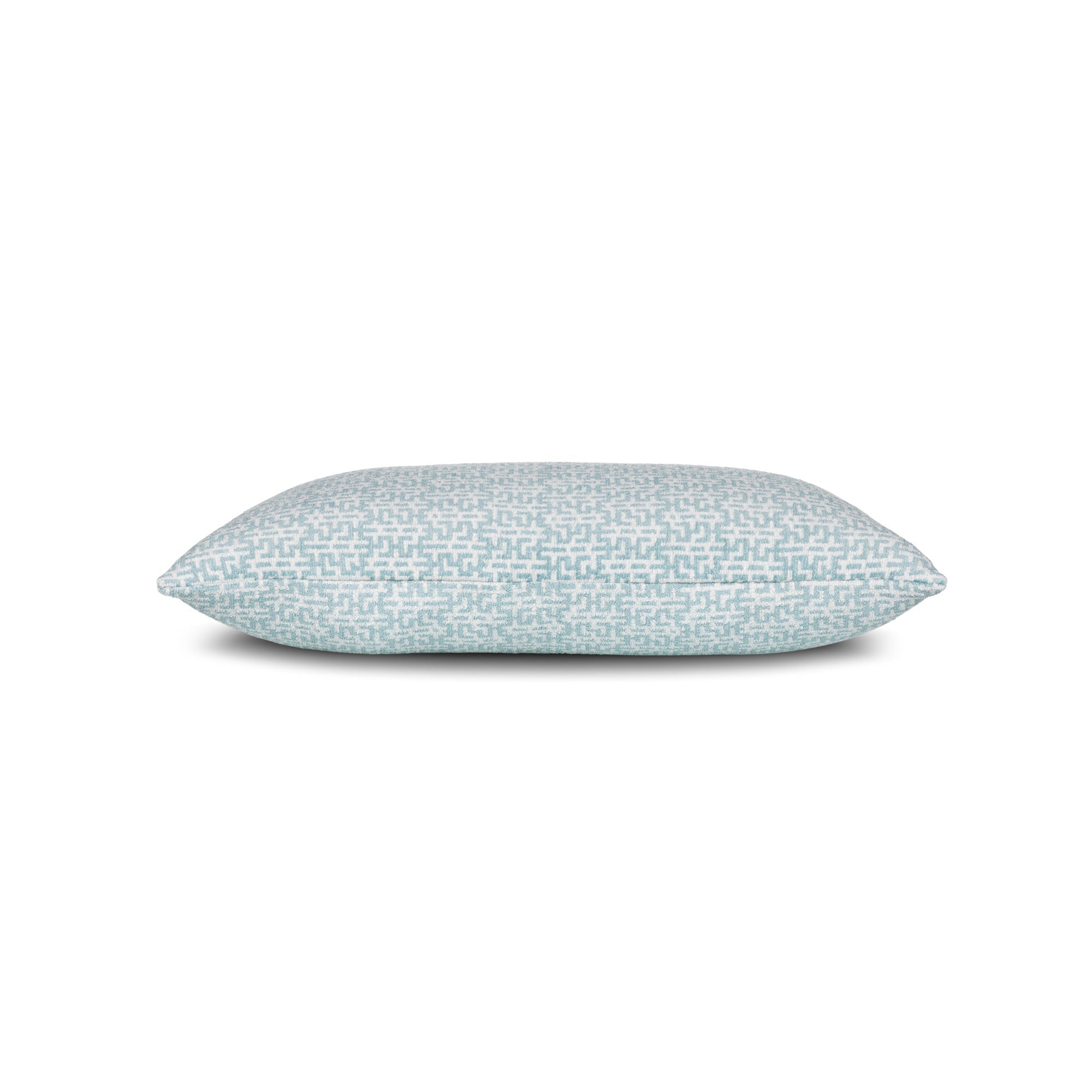 Side image of Light Blue small patterned outdoor pillow square size for contemporary patio decor