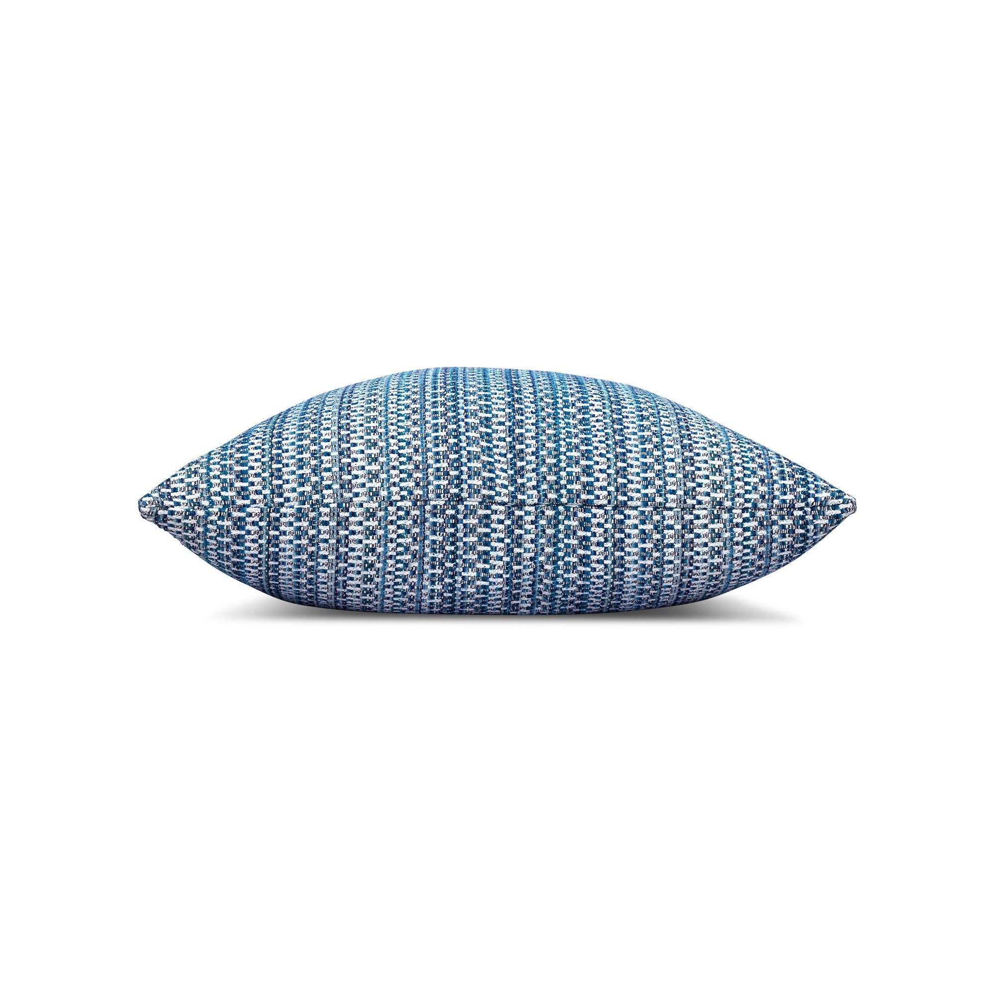 Side image of Blue striped outdoor pillow square size for elegant patio decor
