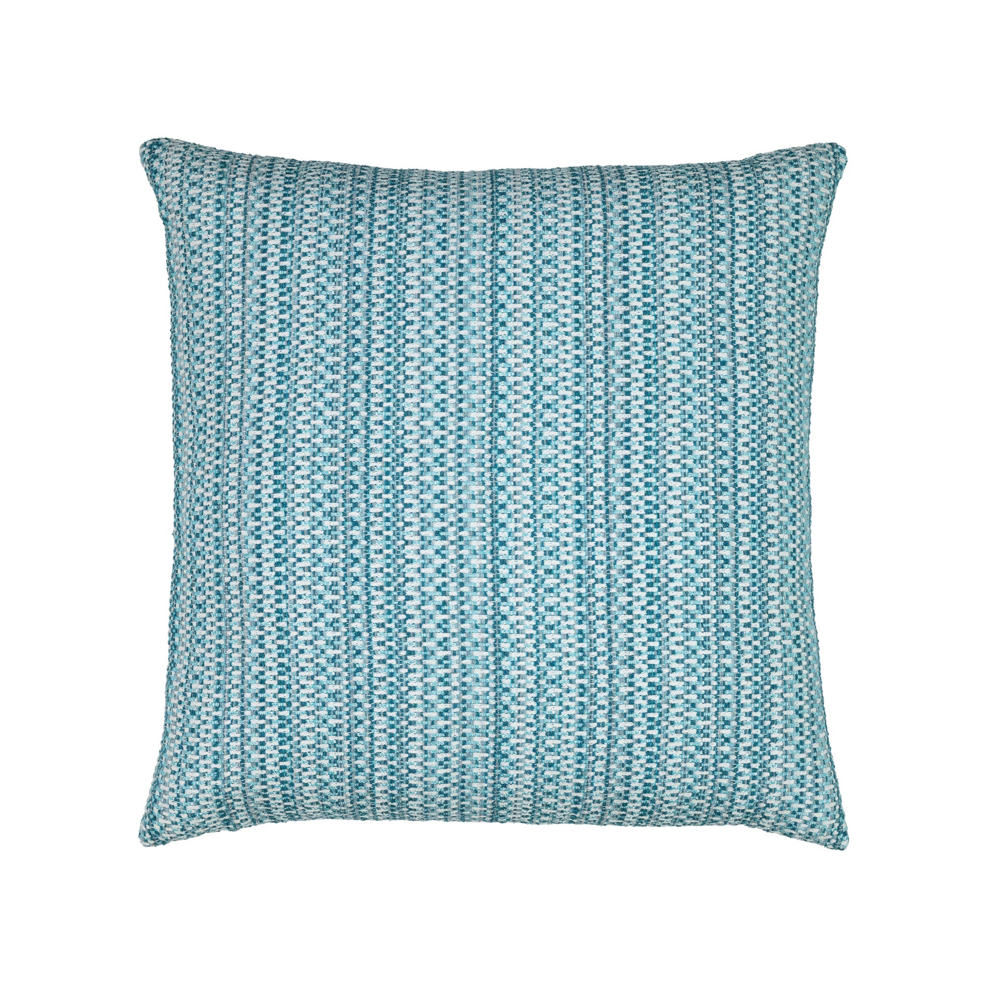 Pillow made from Lagoon blue multi-colored chenille kaleidoscope pattern outdoor safe woven fabric