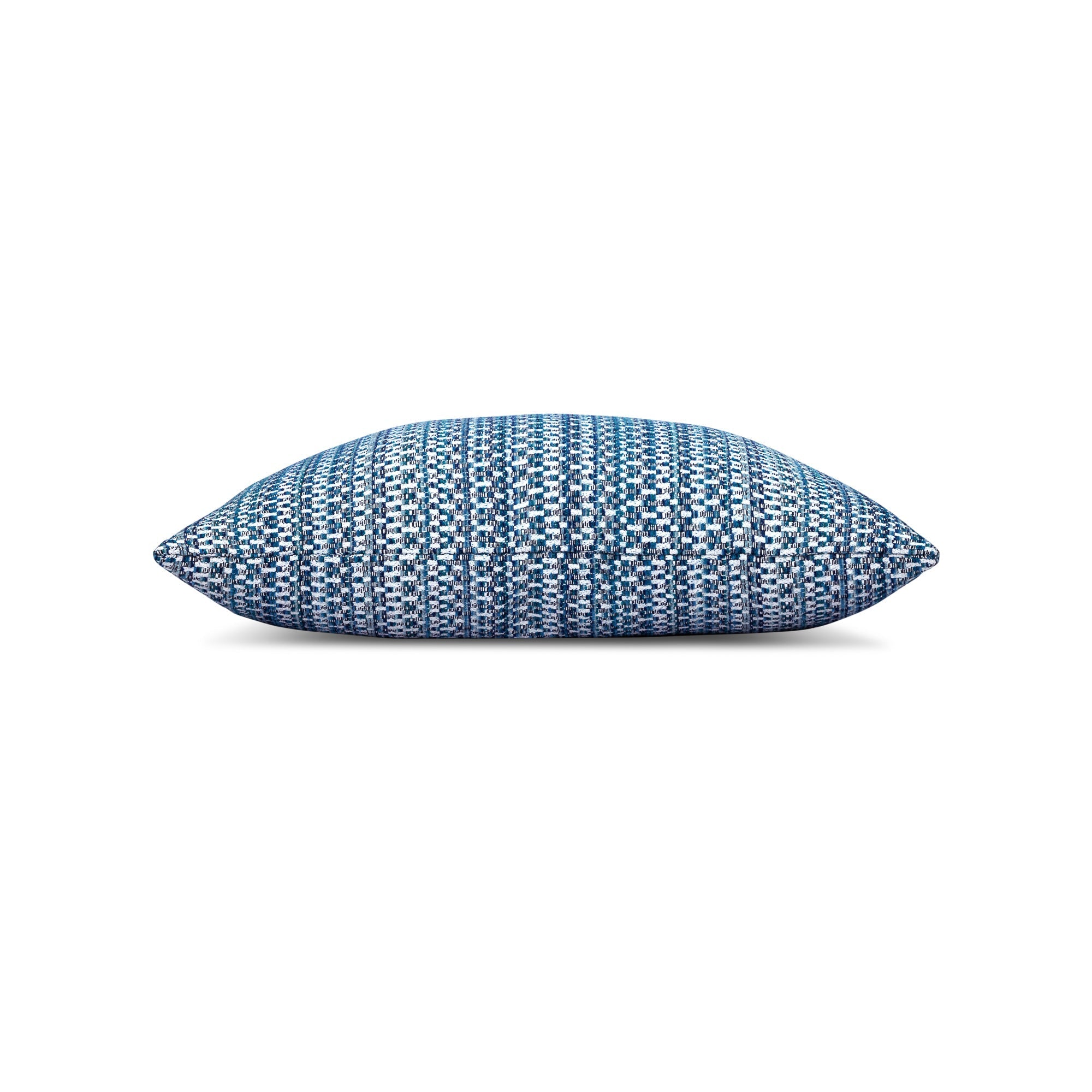 Side image of Blue striped outdoor pillow lumbar size for modern patio decor by Elaine Smith
