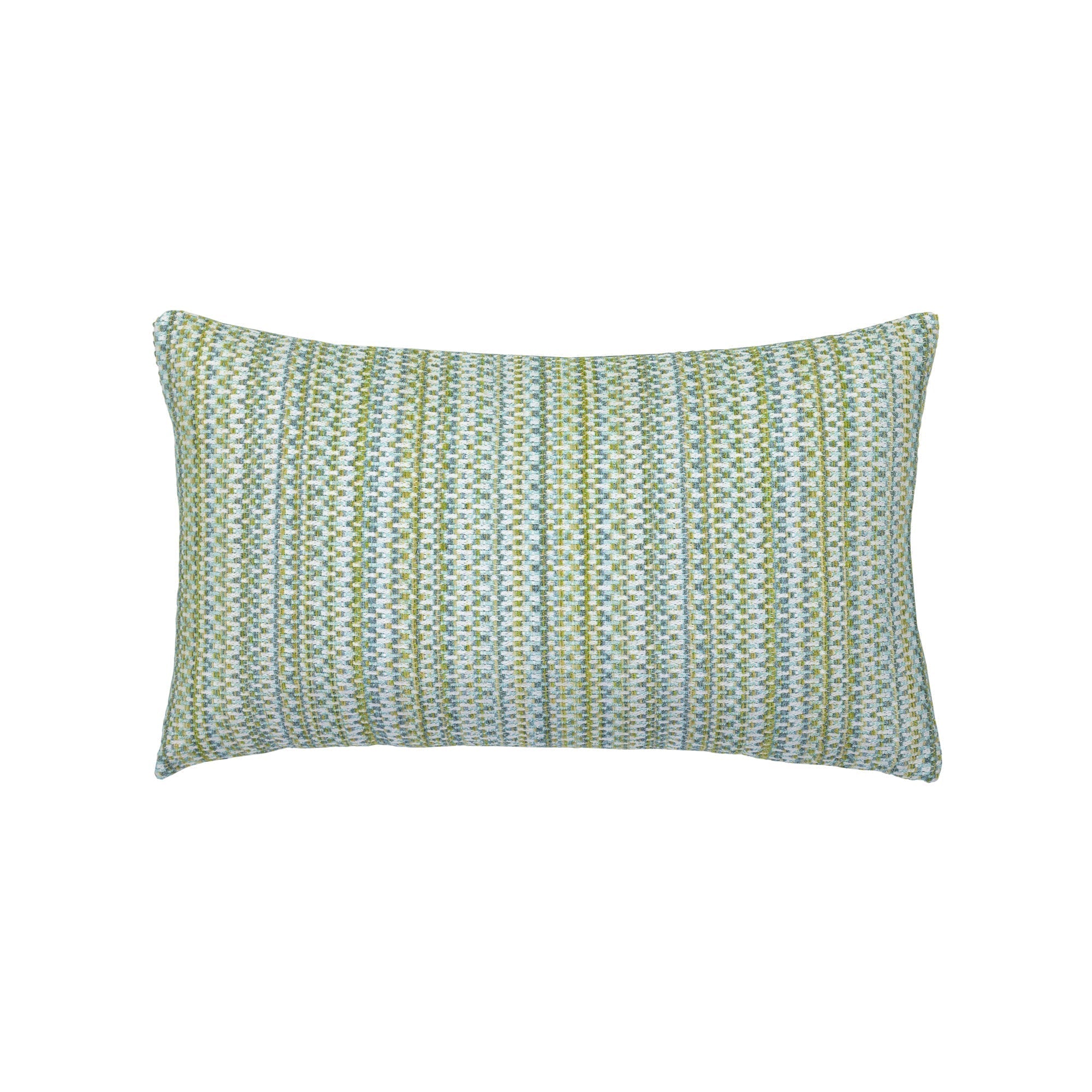 Green small scale plaid outdoor pillow lumbar size for natural patio decor by Elaine Smith