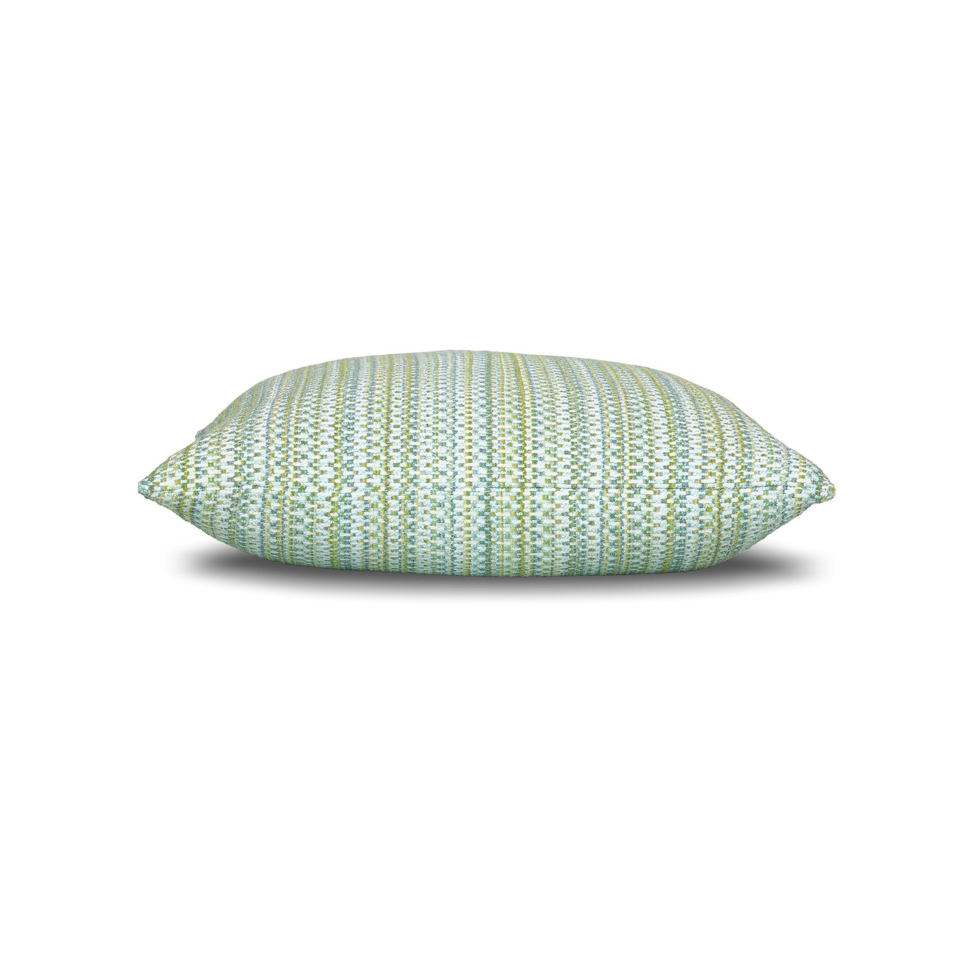 Side image of Green small scale plaid outdoor pillow lumbar size for natural patio decor by Elaine Smith