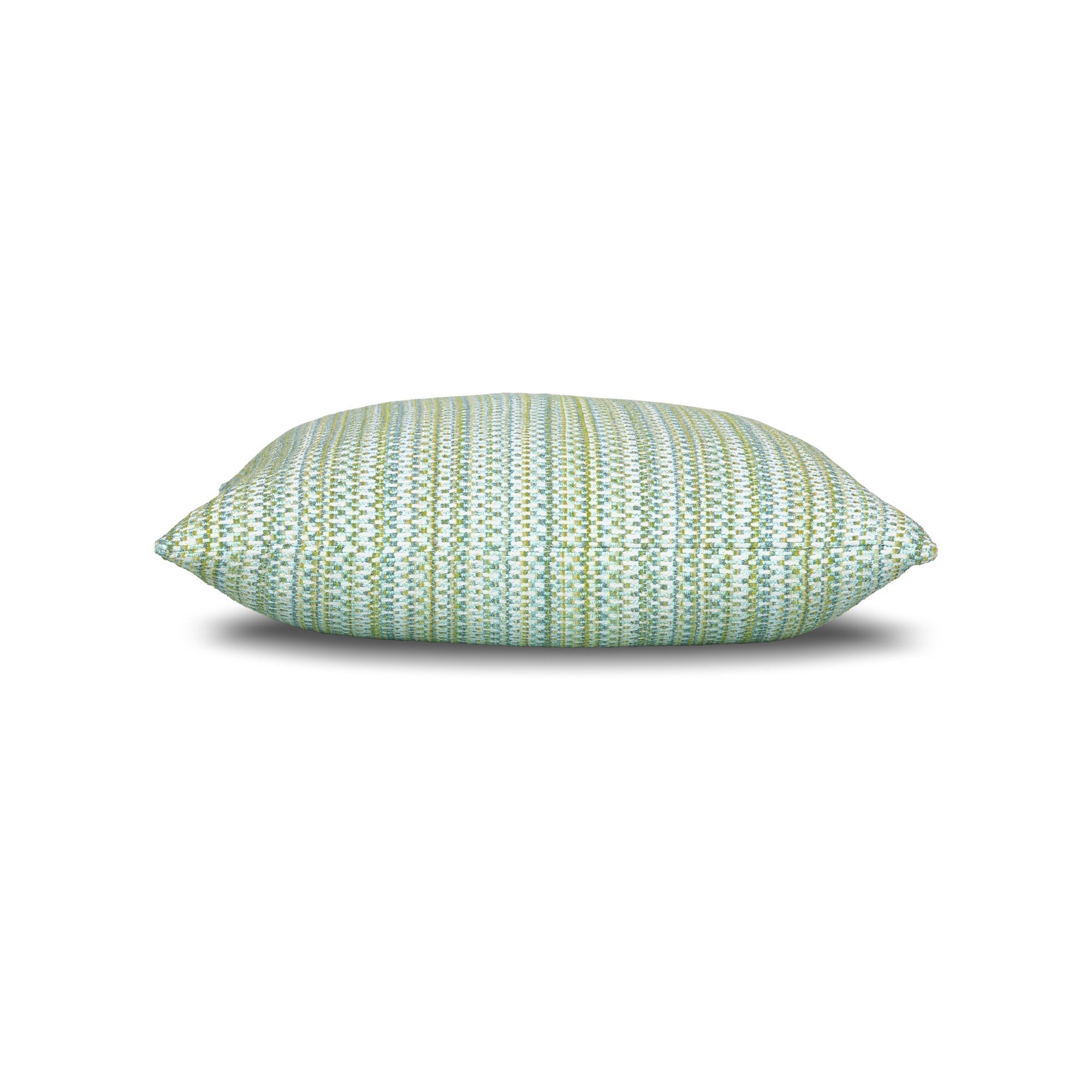 Side image of Green small scale plaid outdoor pillow lumbar size for natural patio decor by Elaine Smith