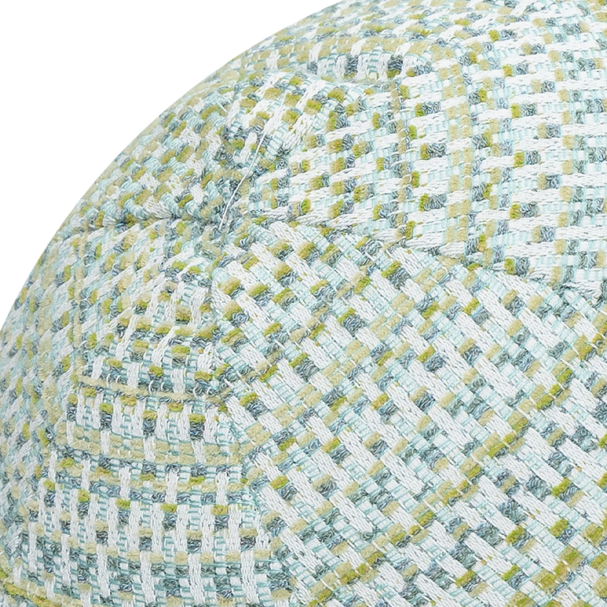 Detail image of Round green outdoor pillow with textured finish for refreshing patio decor
