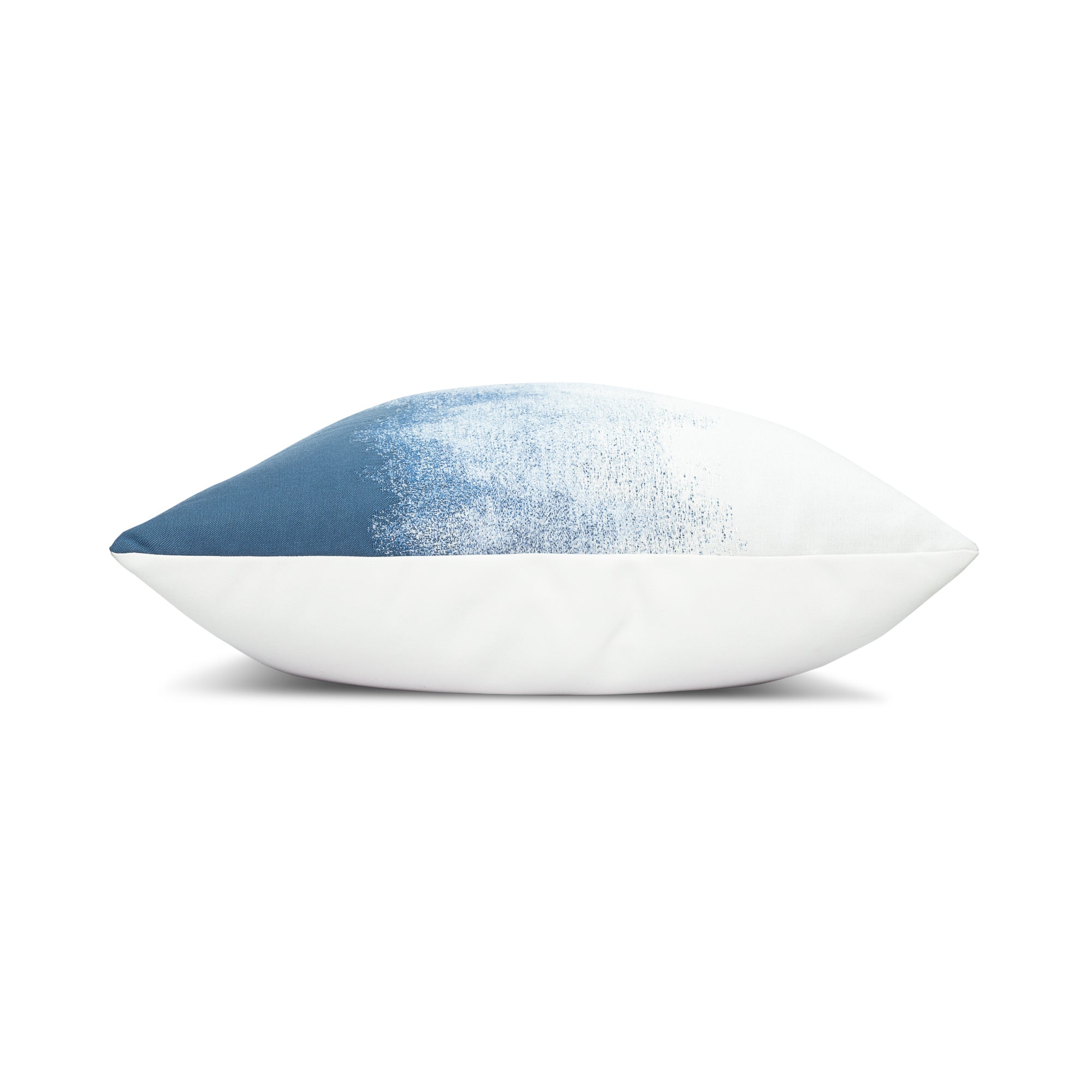 Side image of Blue Gray ombre outdoor pillow for modern outdoor furniture styling