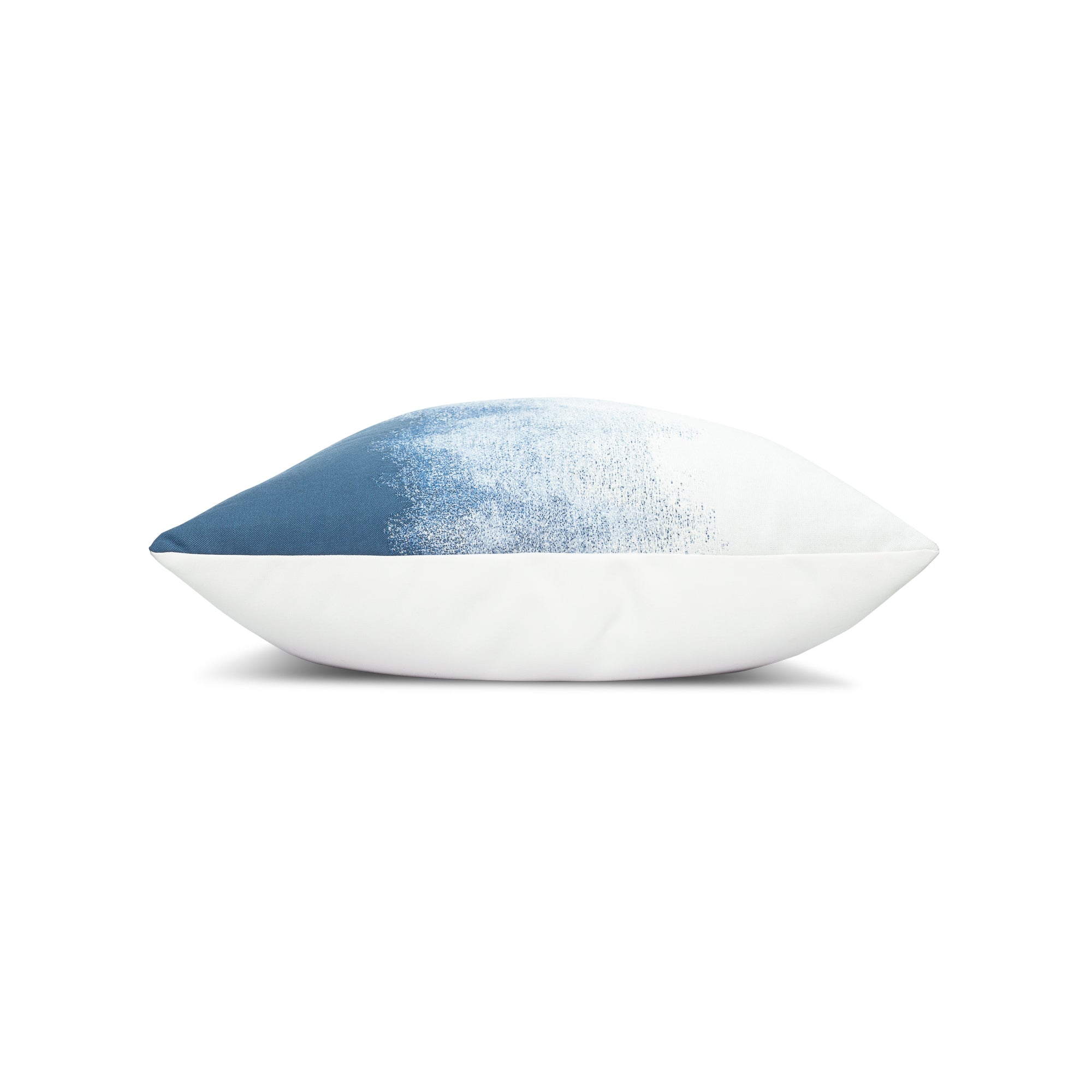 Side image of Blue gray ombre outdoor pillow with gradient design for coastal-inspired decor