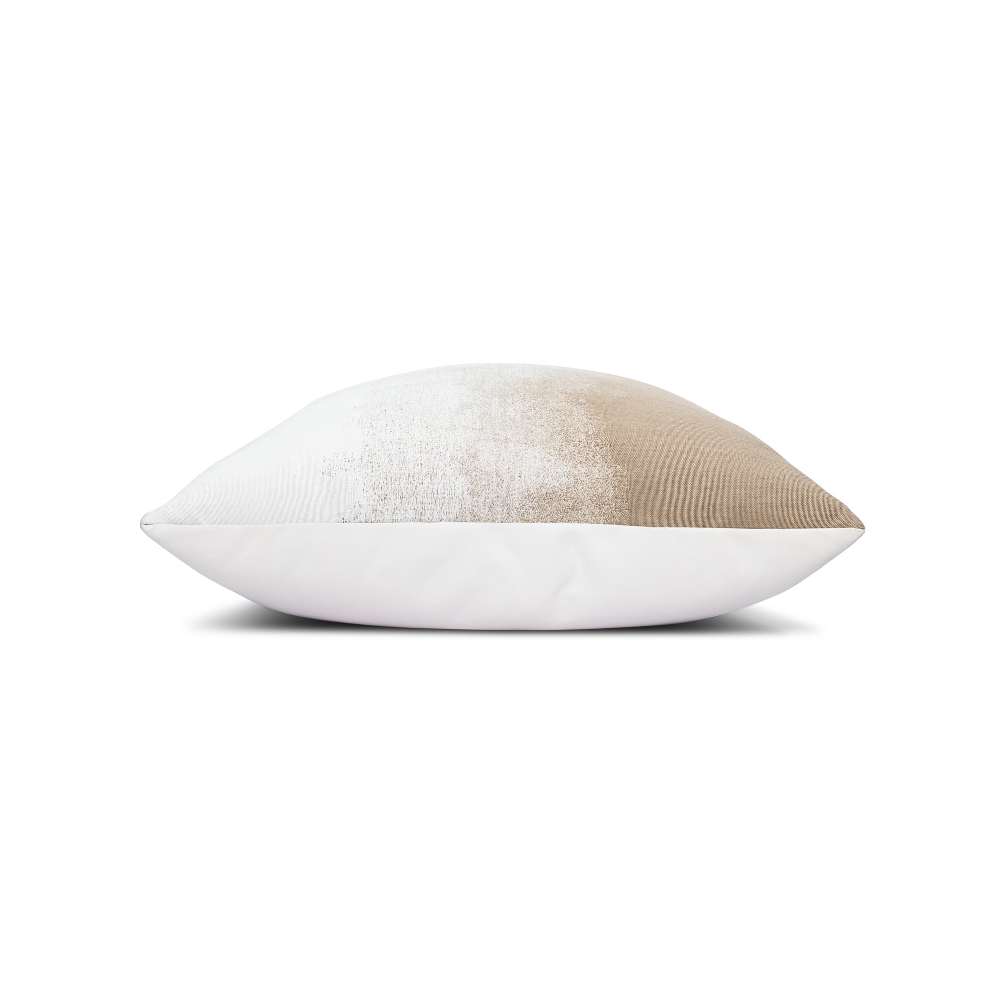 Side image of Warm taupe ombre outdoor pillow for neutral outdoor spaces by Elaine Smith