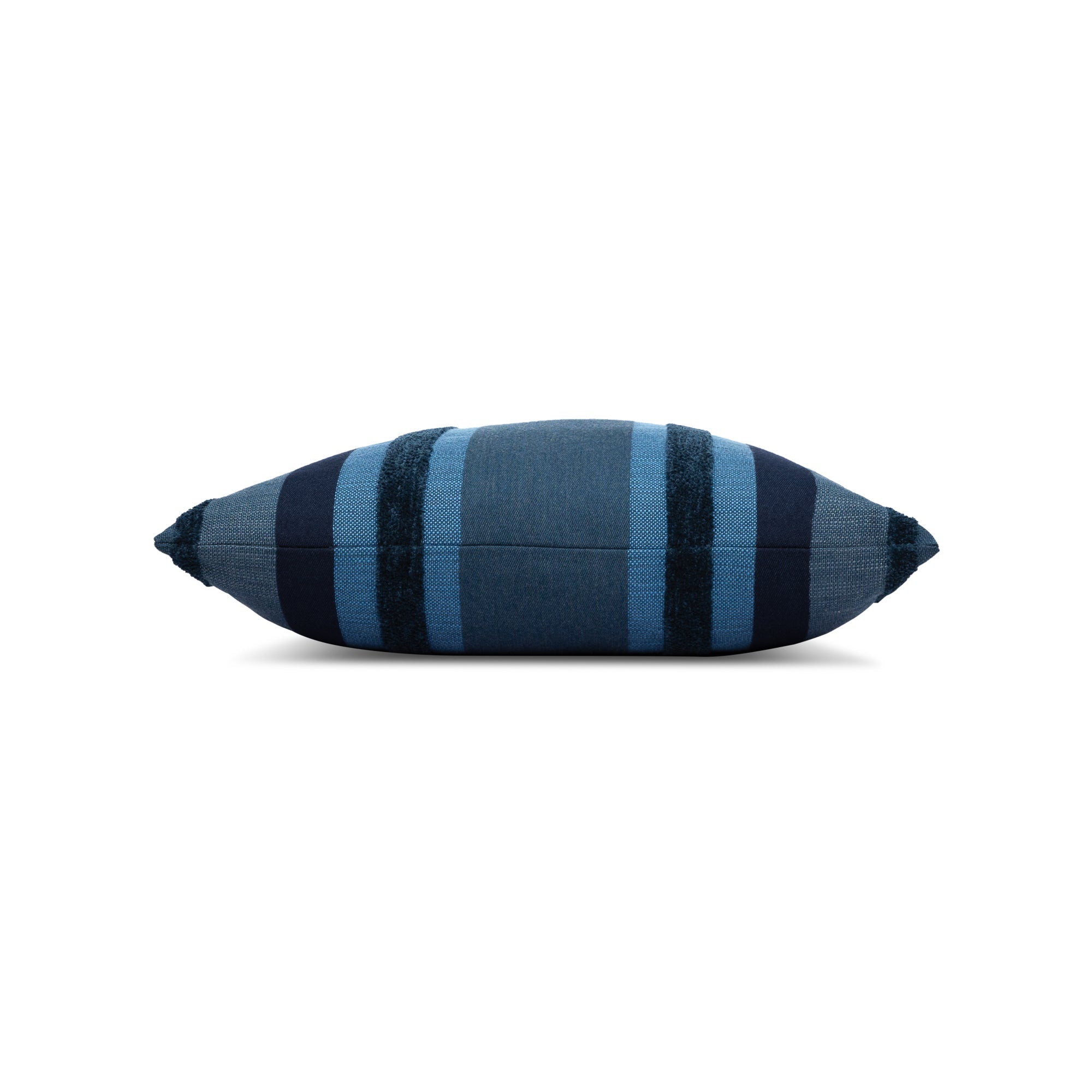 Side image of Blue Striped outdoor pillow in square size for contemporary patio decor by Elaine Smith