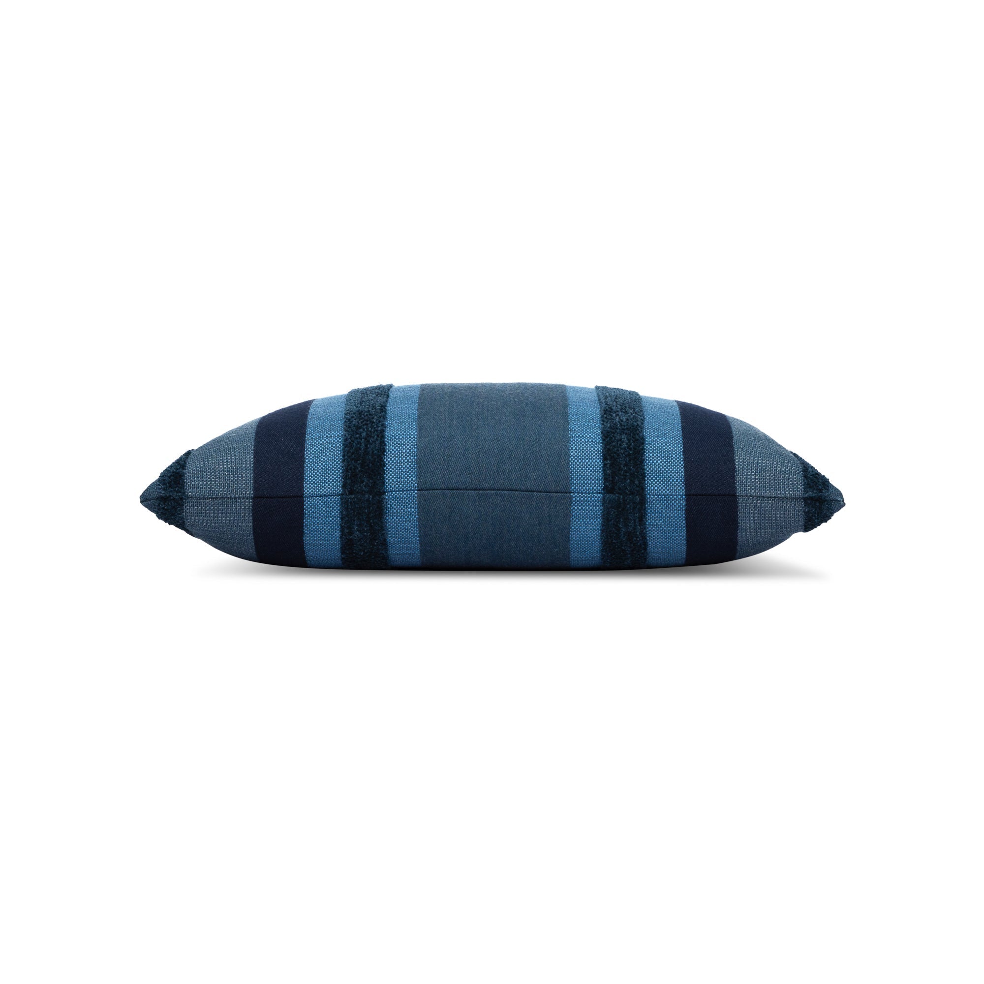 Side image of Blue Striped outdoor pillow with rectangular shape lumbar size for contemporary patio decor by Elaine Smith