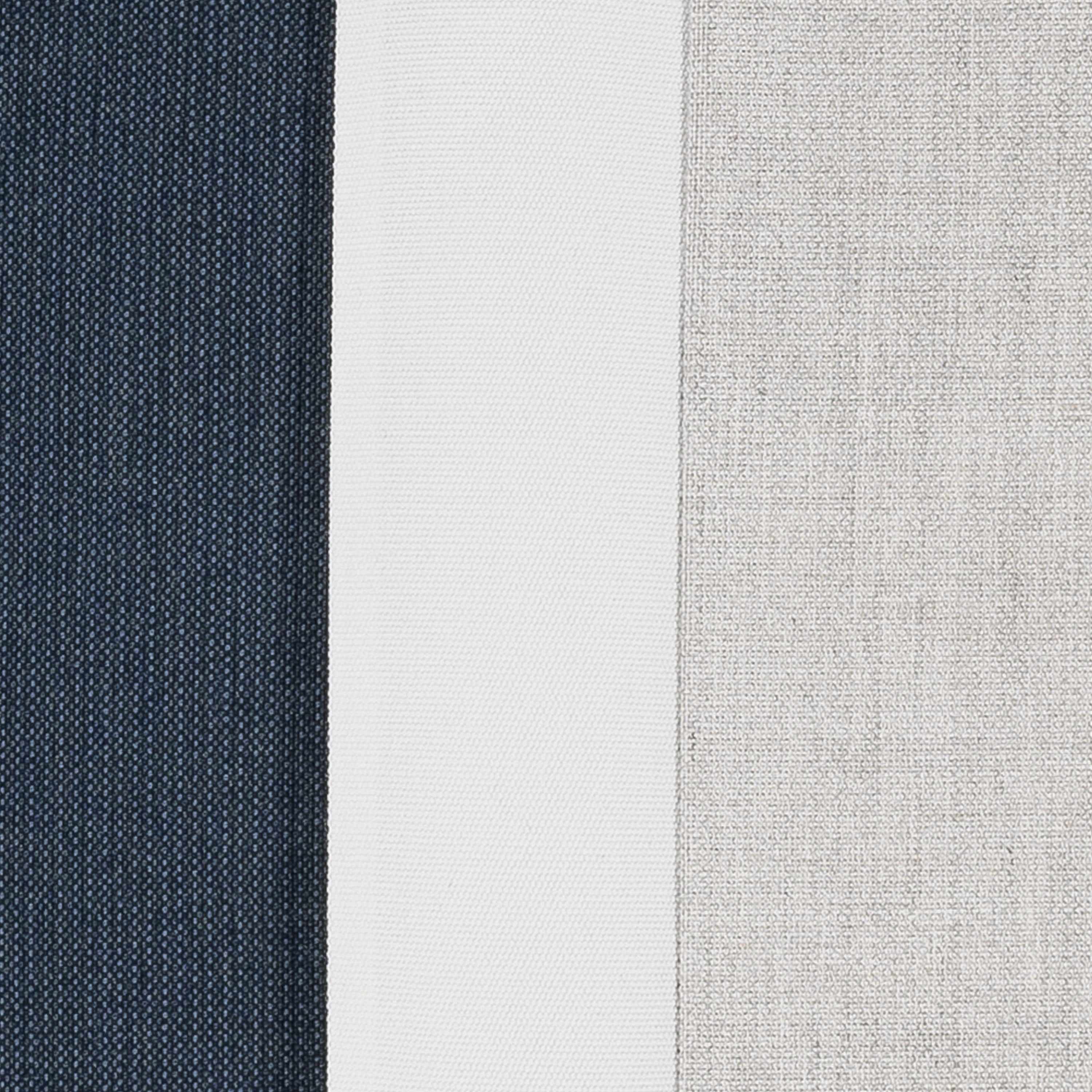 Detail image of Navy outdoor pillow with white and gray center banding in square size for timeless indoor and outdoor decor