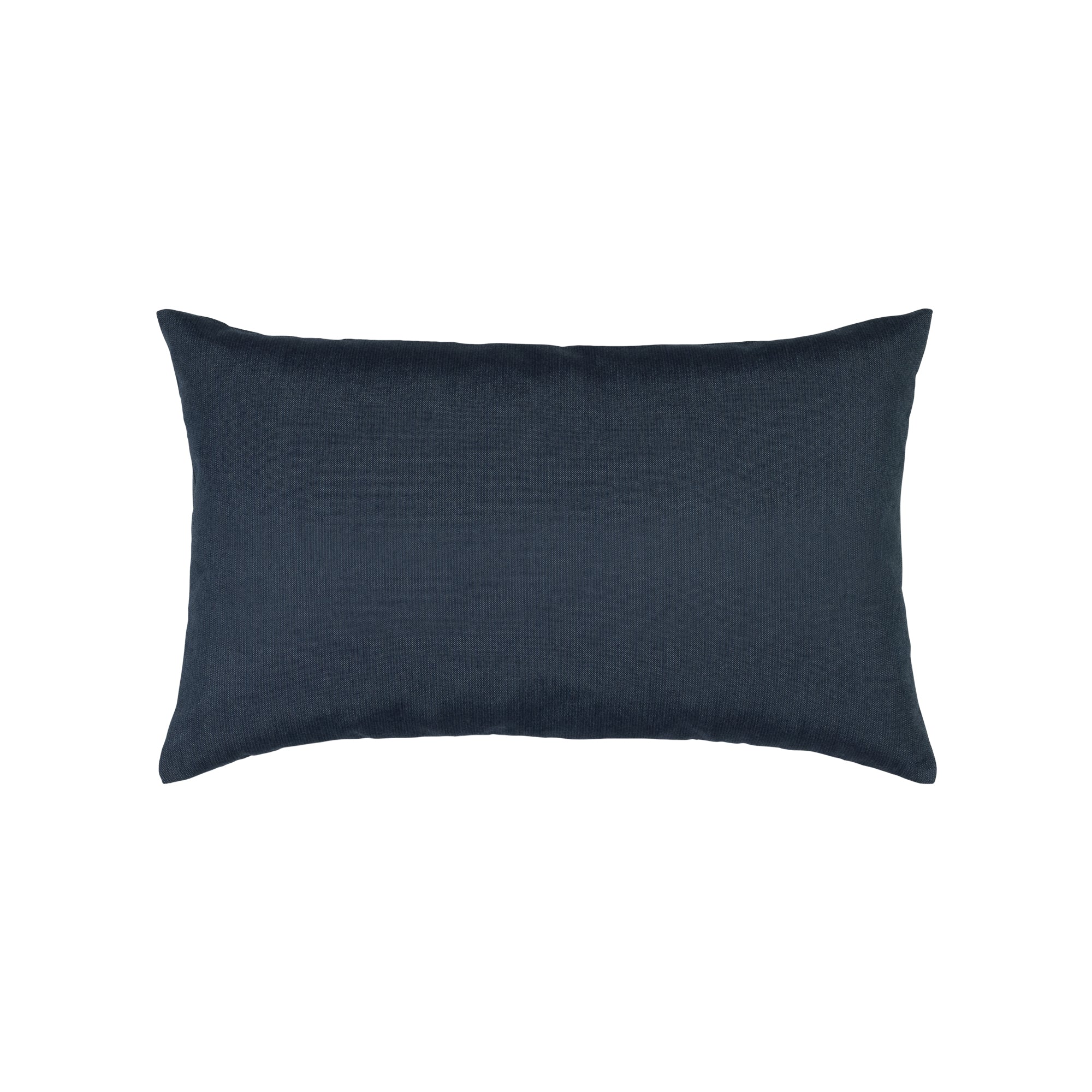 Back image of Navy outdoor pillow with white and gray center banding lumbar size for elegant indoor and outdoor decor
