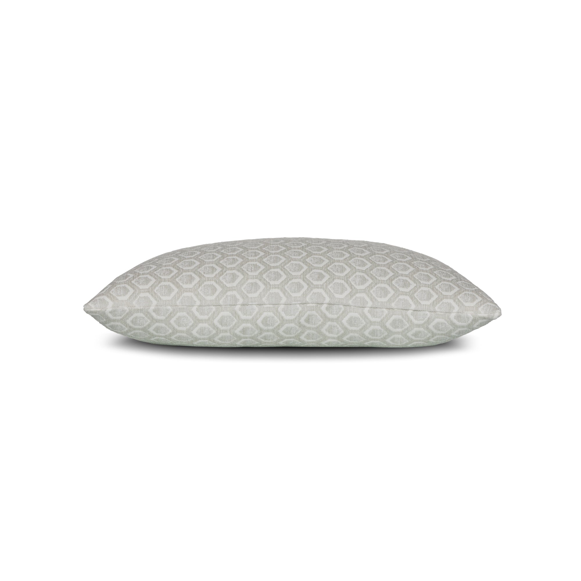 Side image of Taupe outdoor pillow with solid texture lumbar size for bold patio decor by Elaine Smith