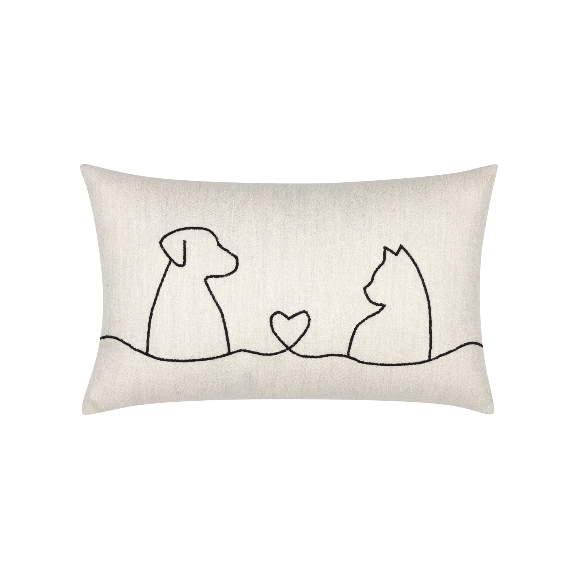 Ivory pillow with stitched dog and cat design lumbar size for outdoor and indoor décor