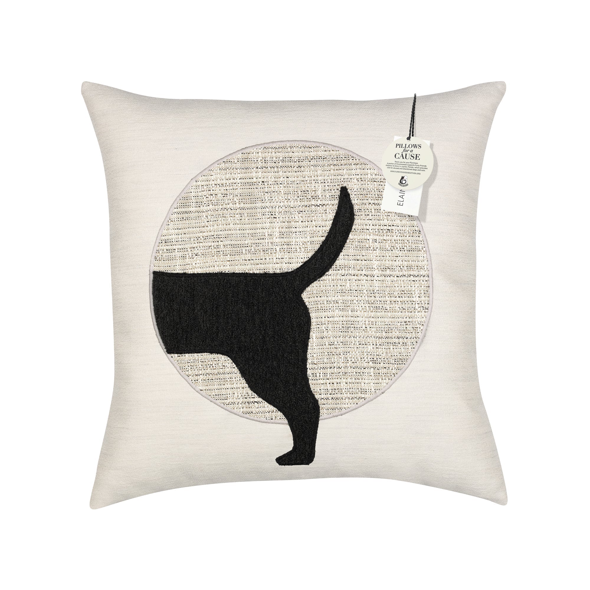 Ivory dog motif pillow square size for elegant indoor and outdoor decor by Elaine Smith