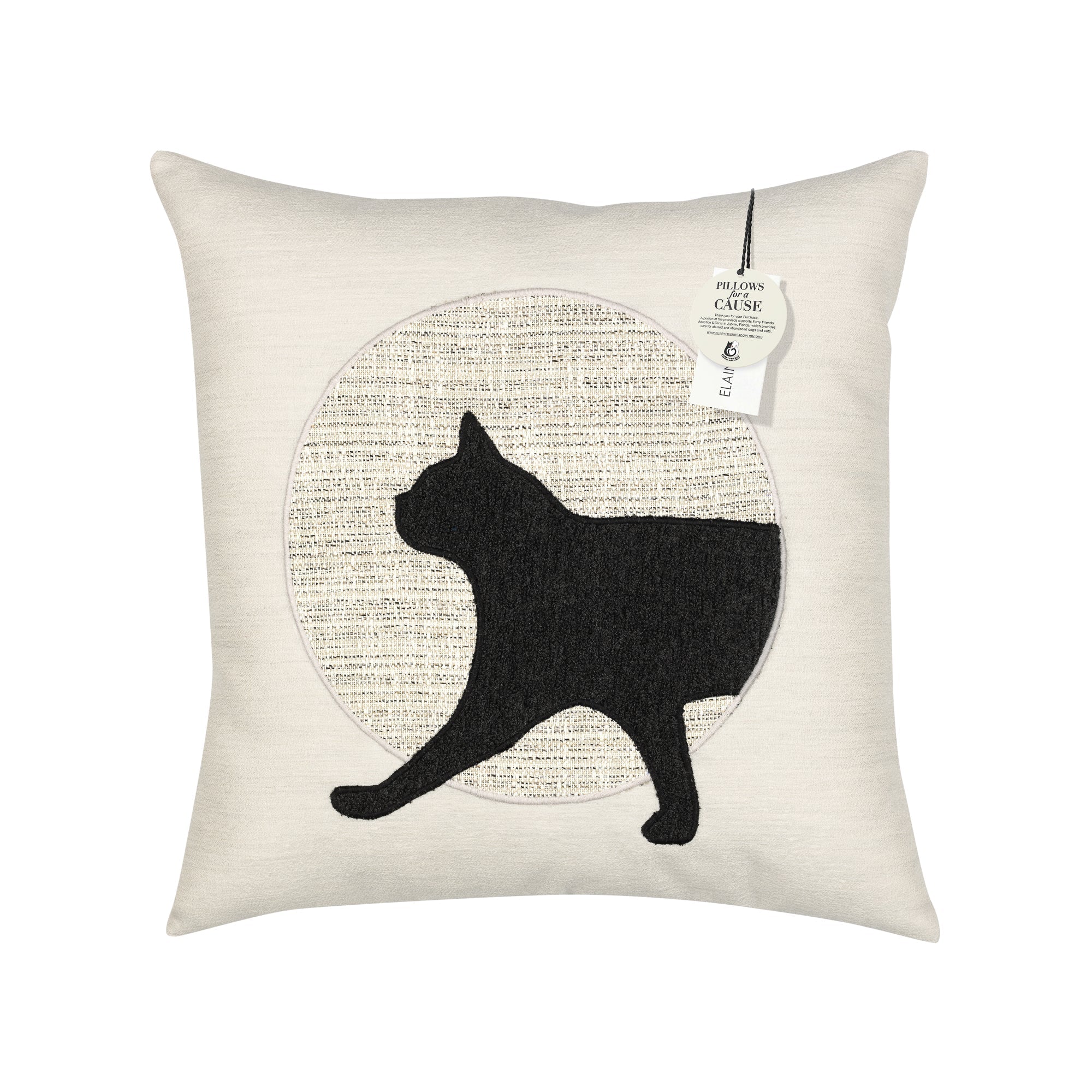 Ivory cat motif pillow square size for playful indoor and outdoor decor