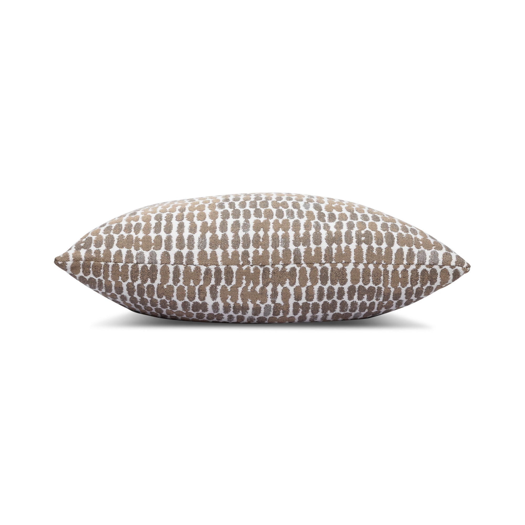 Side image of Taupe abstract pillow square size for timeless indoor and outdoor decor