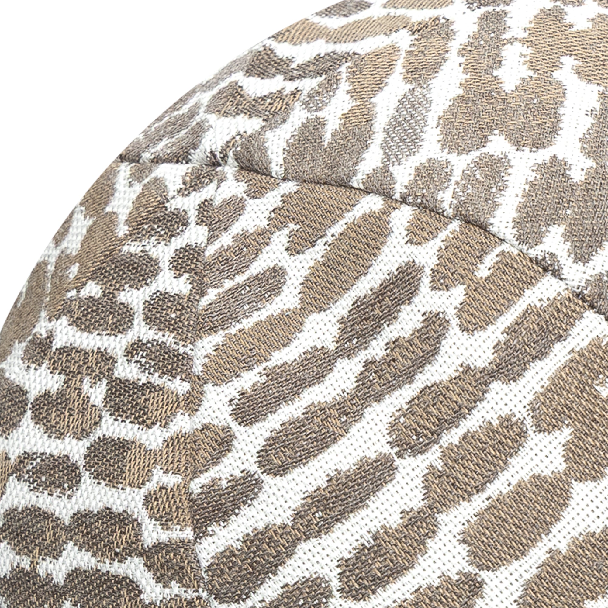Detail image of Round taupe abstract pillow for elegant indoor and outdoor decor