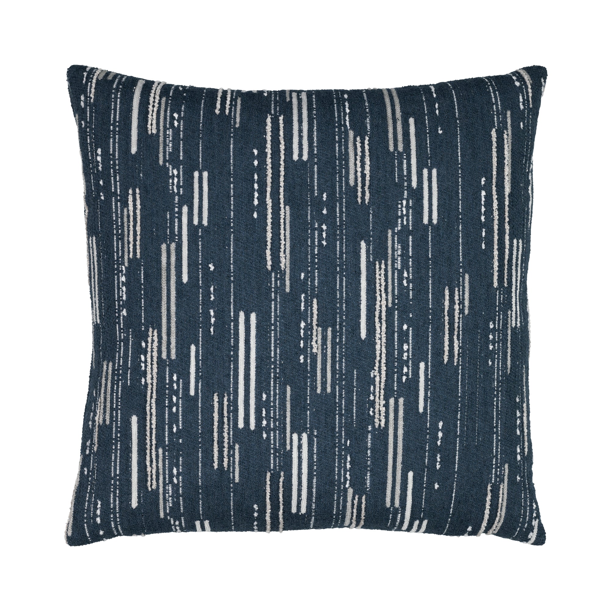Navy outdoor pillow with vertical stripe pattern, lumbar size for sophisticated outdoor seating