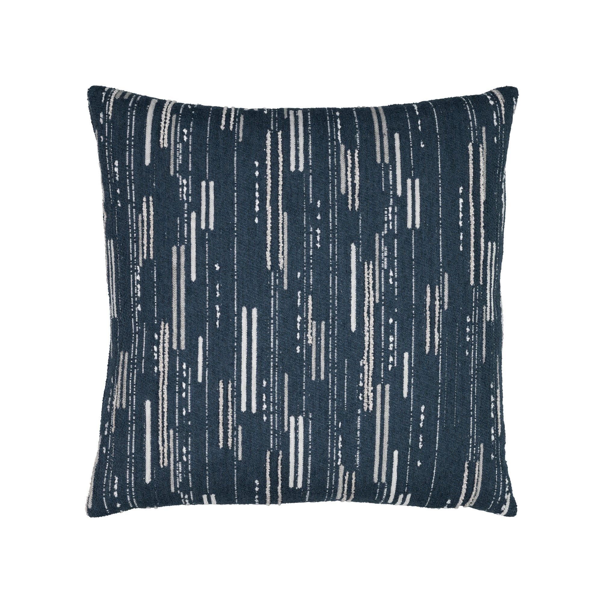 Pillow made from Artful dashed indigo outdoor safe boucle and chenille fabric with contemporary flair