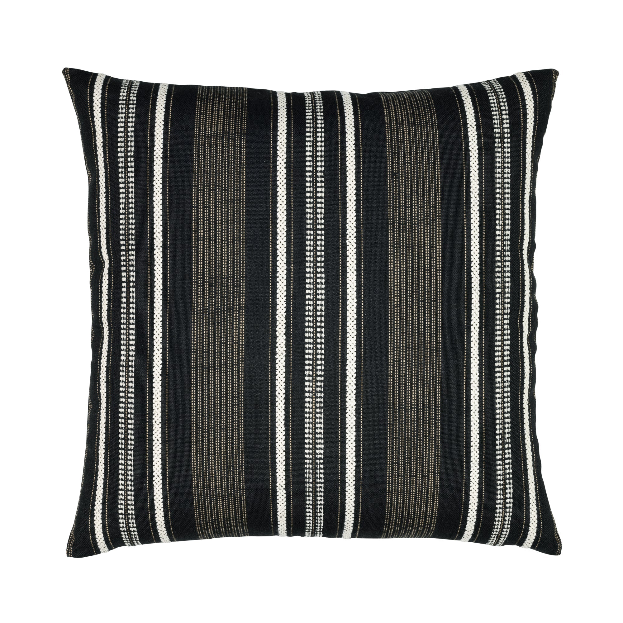 Black striped with chenille accents pillow in large square size for sophisticated indoor and outdoor decor by Elaine Smith