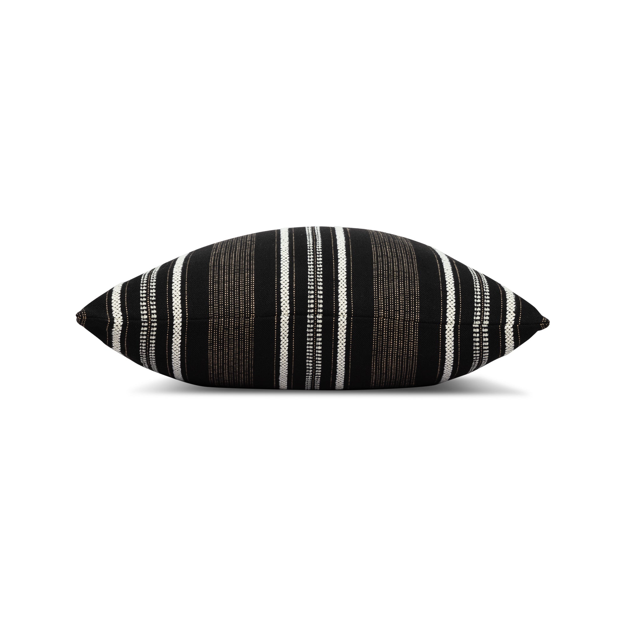 Side image of Black striped with chenille accents pillow in large square size for sophisticated indoor and outdoor decor by Elaine Smith