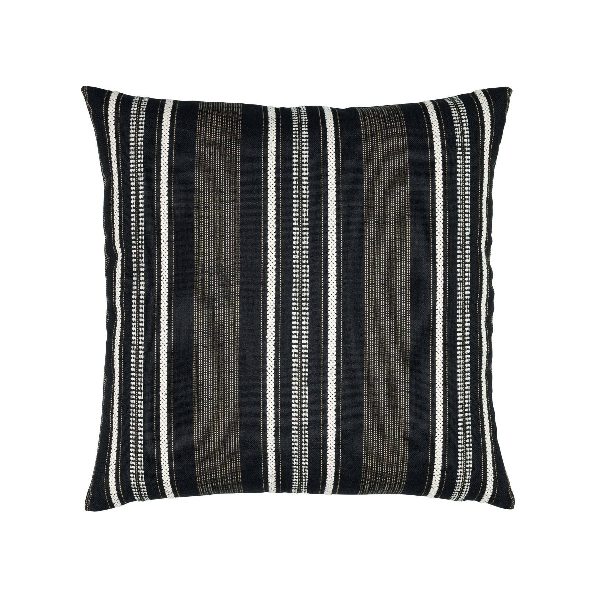 Black striped with chenille accents pillow in square size for dramatic indoor and outdoor decor