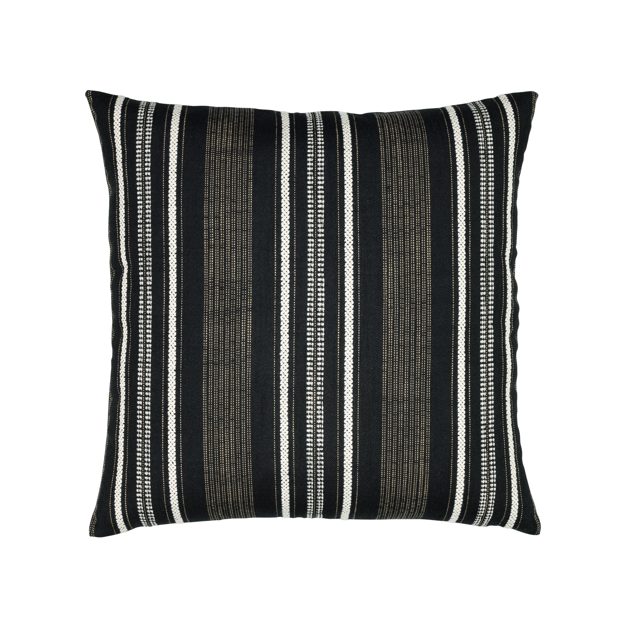 Black striped with chenille accents pillow in square size for dramatic indoor and outdoor decor