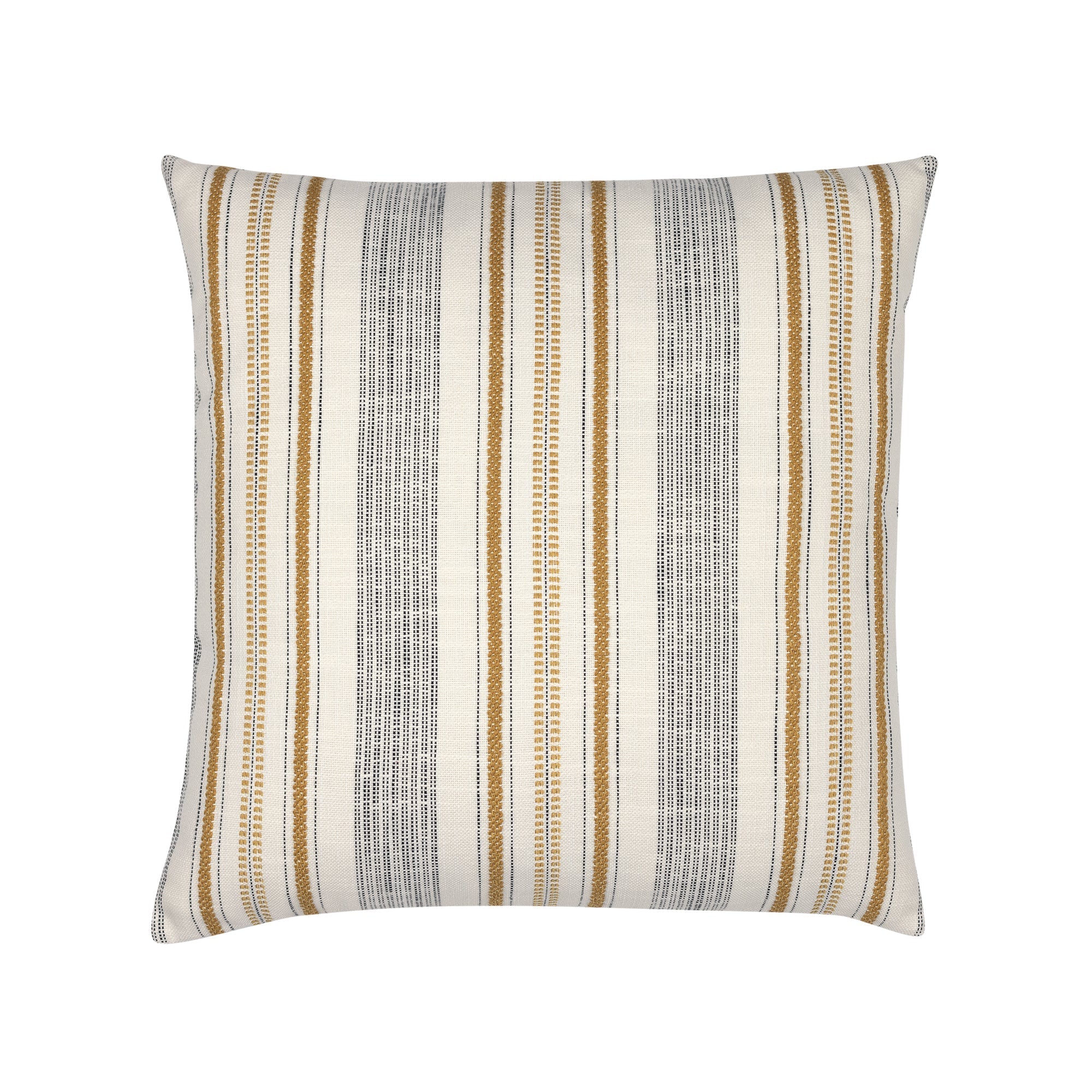 Striped Ivory and gold pillow with chenille accents in square size for classic indoor and outdoor decor