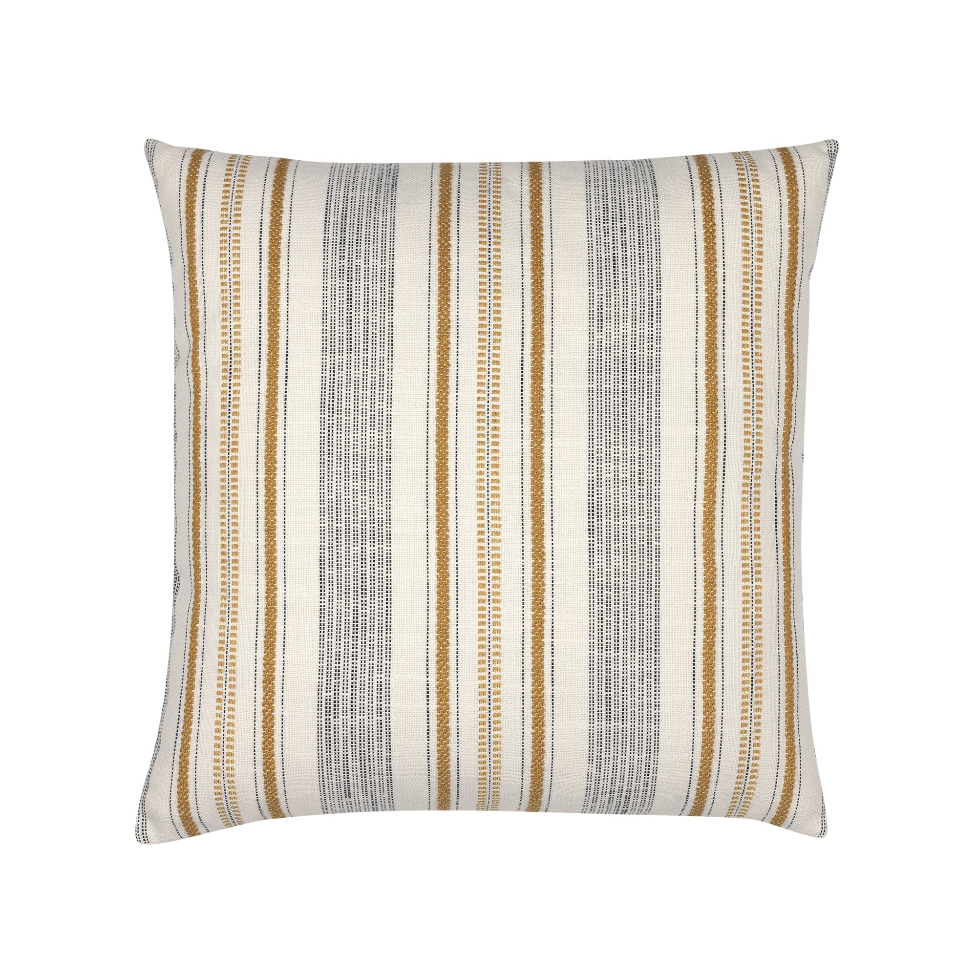 Striped Ivory and gold pillow with chenille accents in square size for classic indoor and outdoor decor