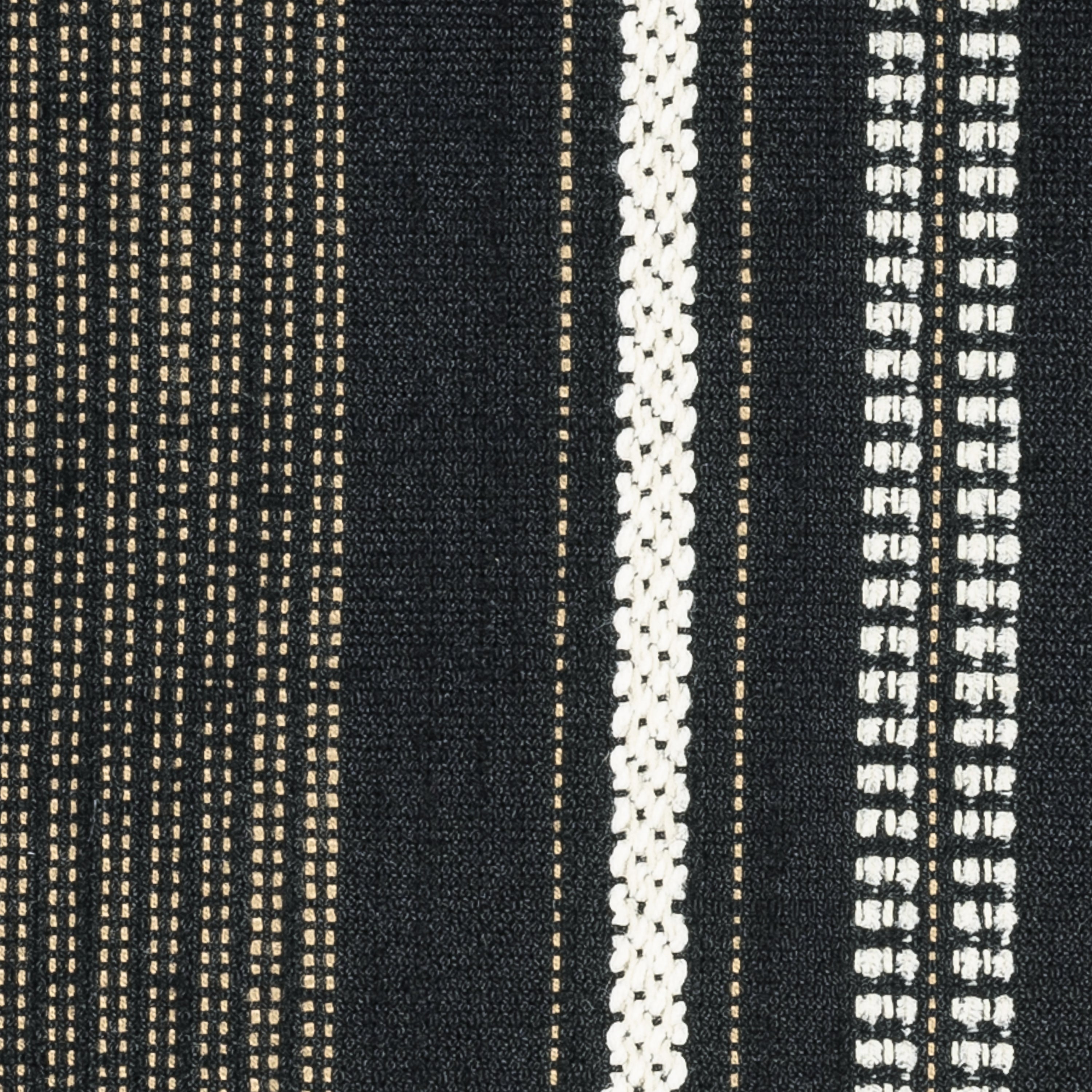 Detail image of Black striped with chenille accents pillow in lumbar size for modern indoor and outdoor decor