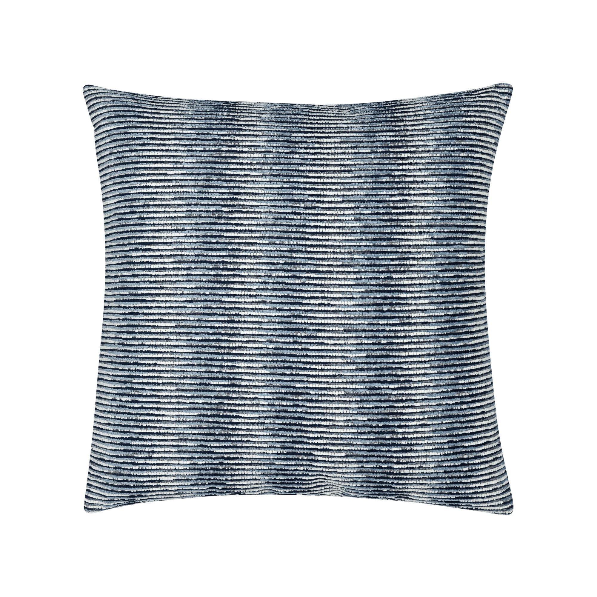 Pillow made from Linear indigo outdoor-safe fabric with a soft gradient stripe pattern
