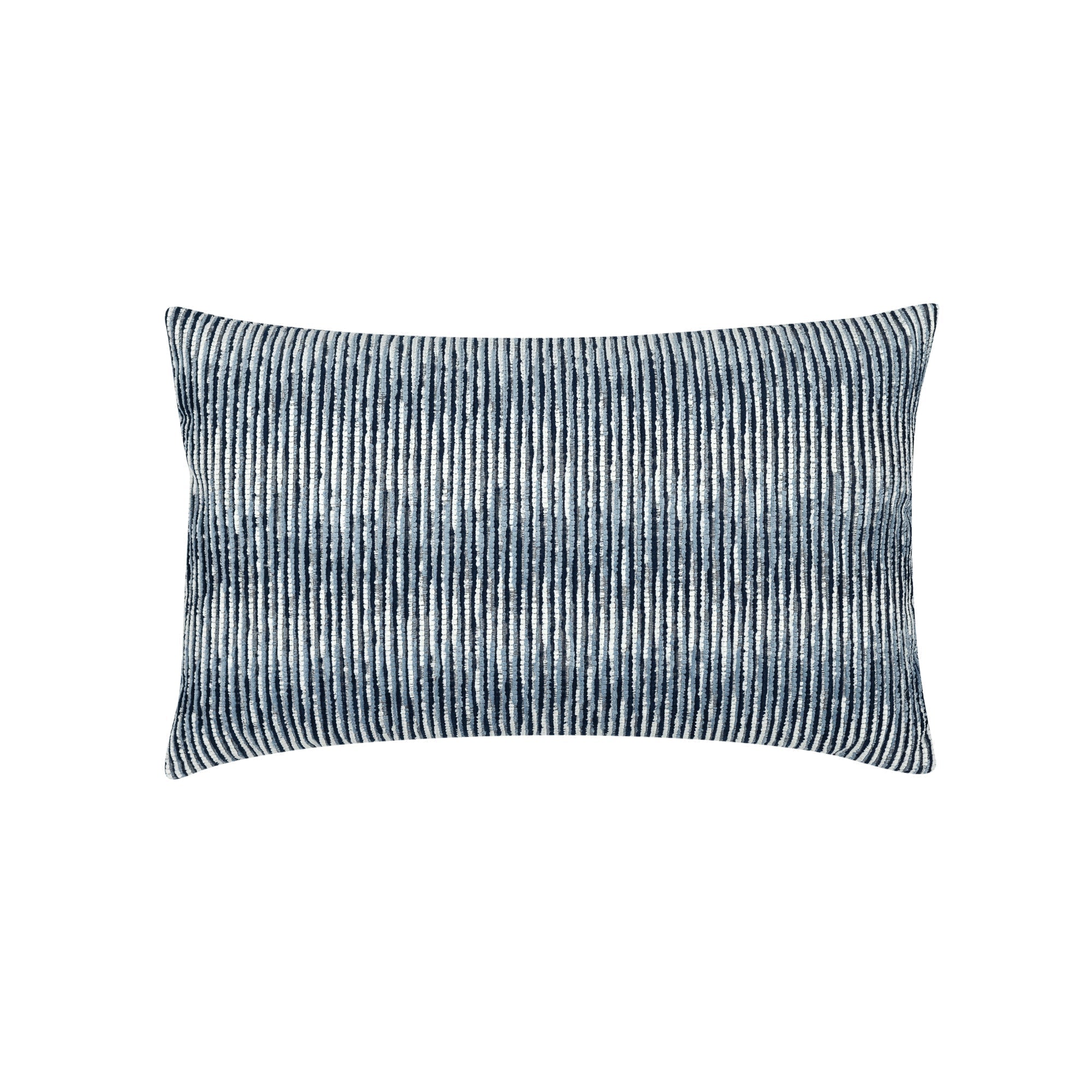 Indigo small ombre striped chenille pillow in lumbar size for coastal indoor and outdoor decor