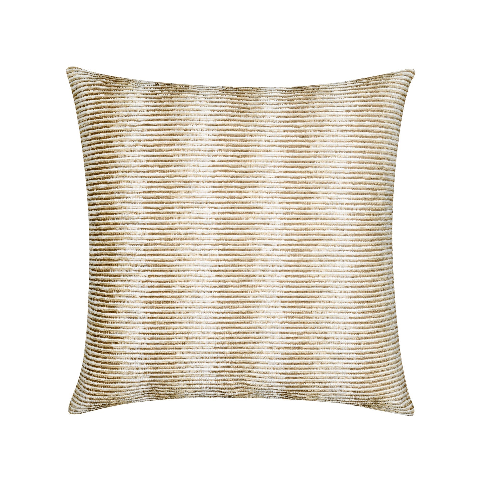 Striped beige and gold chenille pillow square size for luxurious indoor and outdoor decor by Elaine Smith