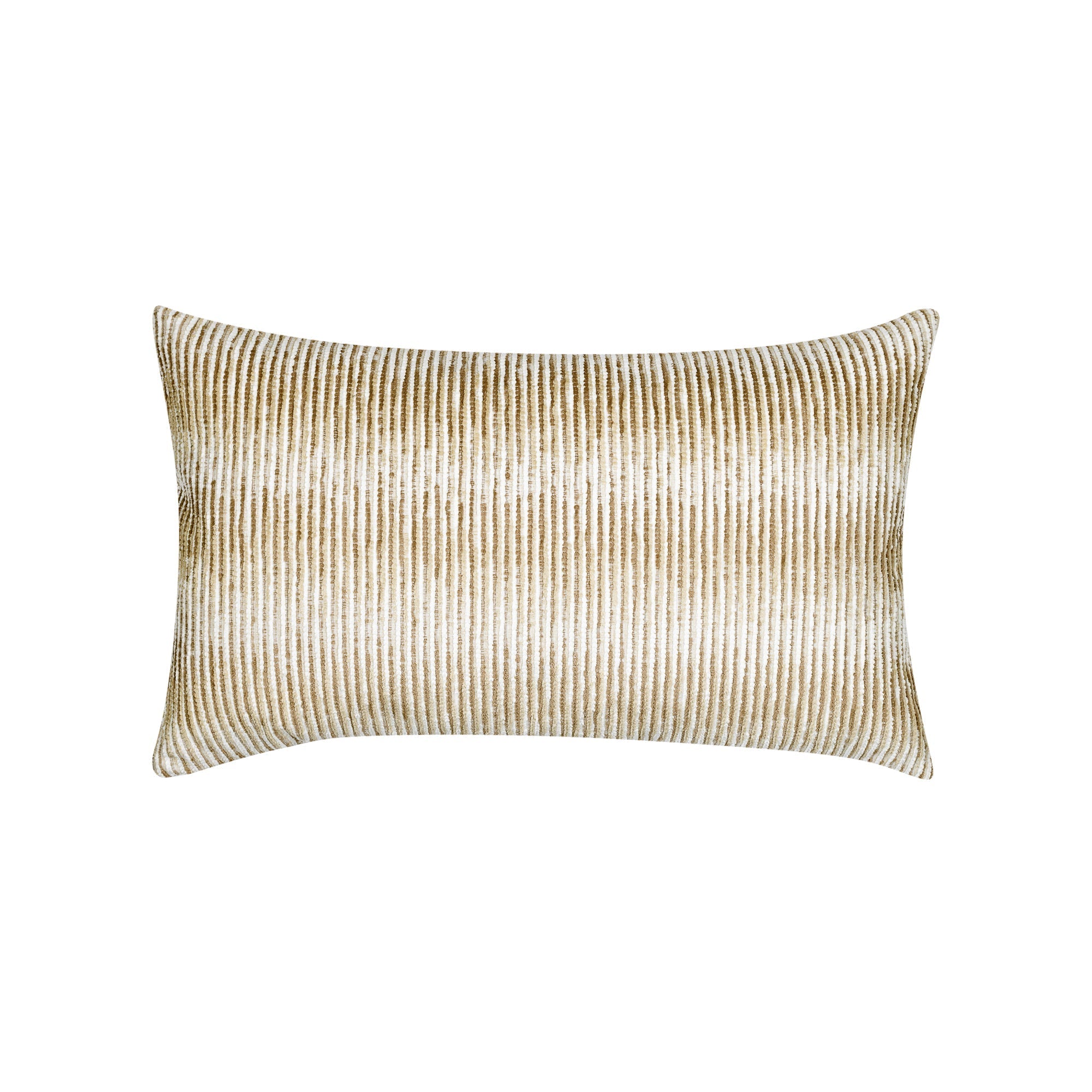 Striped beige and gold chenille pillow lumbar size for transitional indoor and outdoor decor