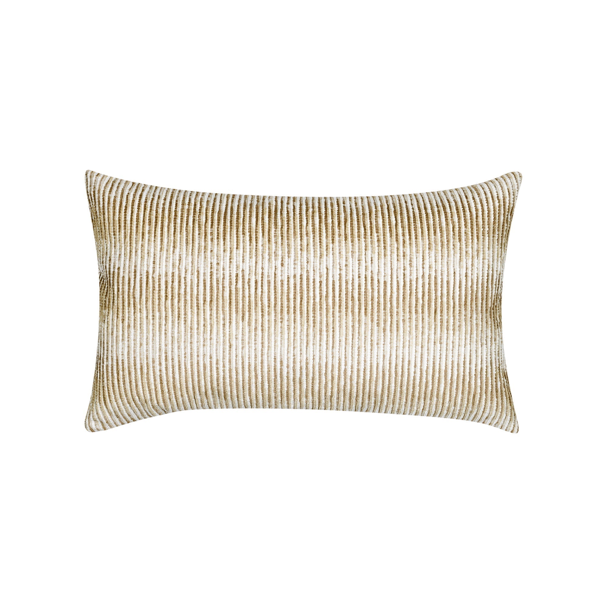 Striped beige and gold chenille pillow lumbar size for transitional indoor and outdoor decor