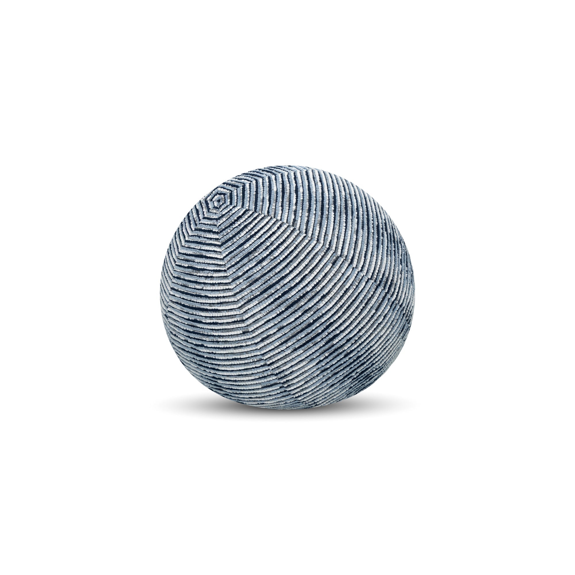 Round blue striped chenille pillow with textured finish for stylish indoor and outdoor decor