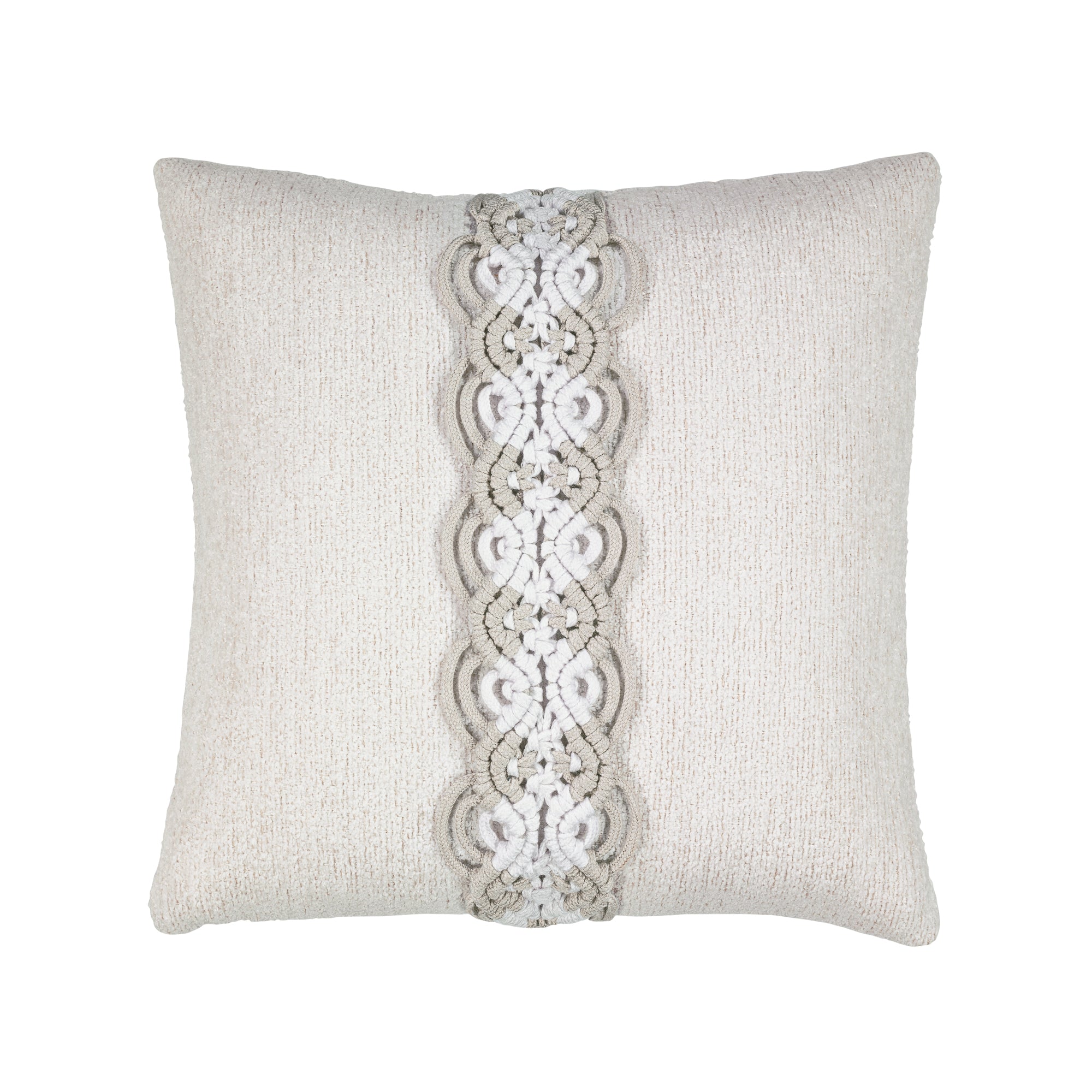 Pillow made from Soft oyster white woven outdoor safe fabric with subtle texture - Comfort Oyster by Elaine Smith