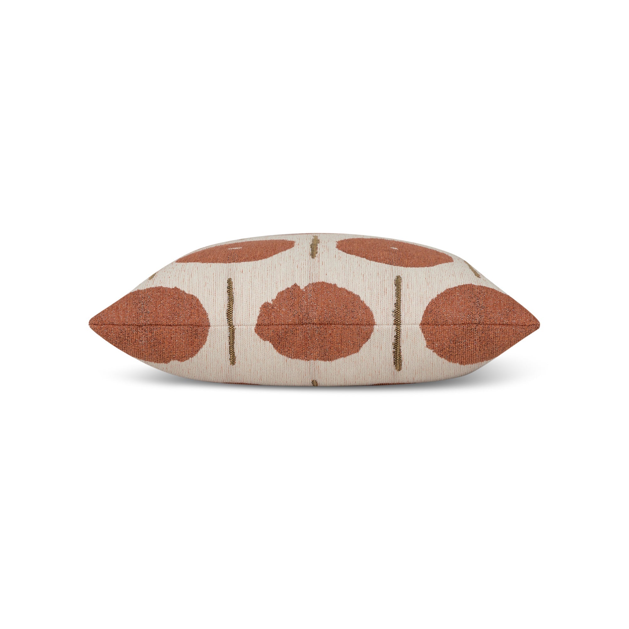 Side image of Papaya and ivory medallion pillow square size for bold indoor and outdoor decor