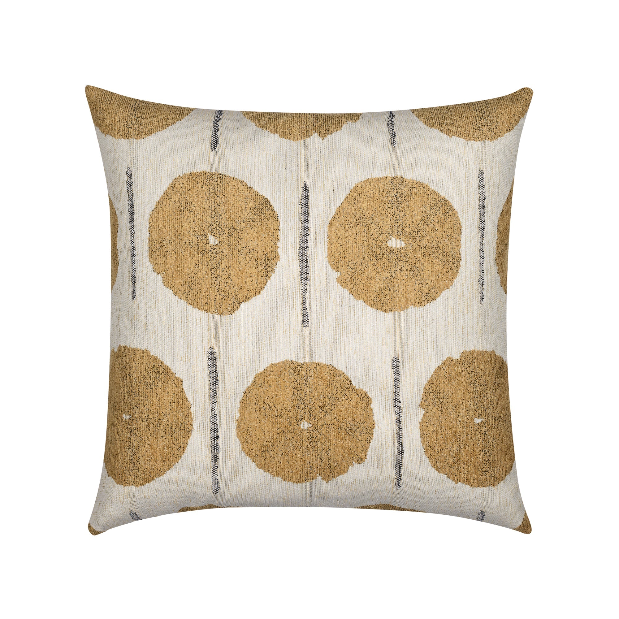 Pillow made from Gold circular artistic motif on ivory background outdoor safe fabric