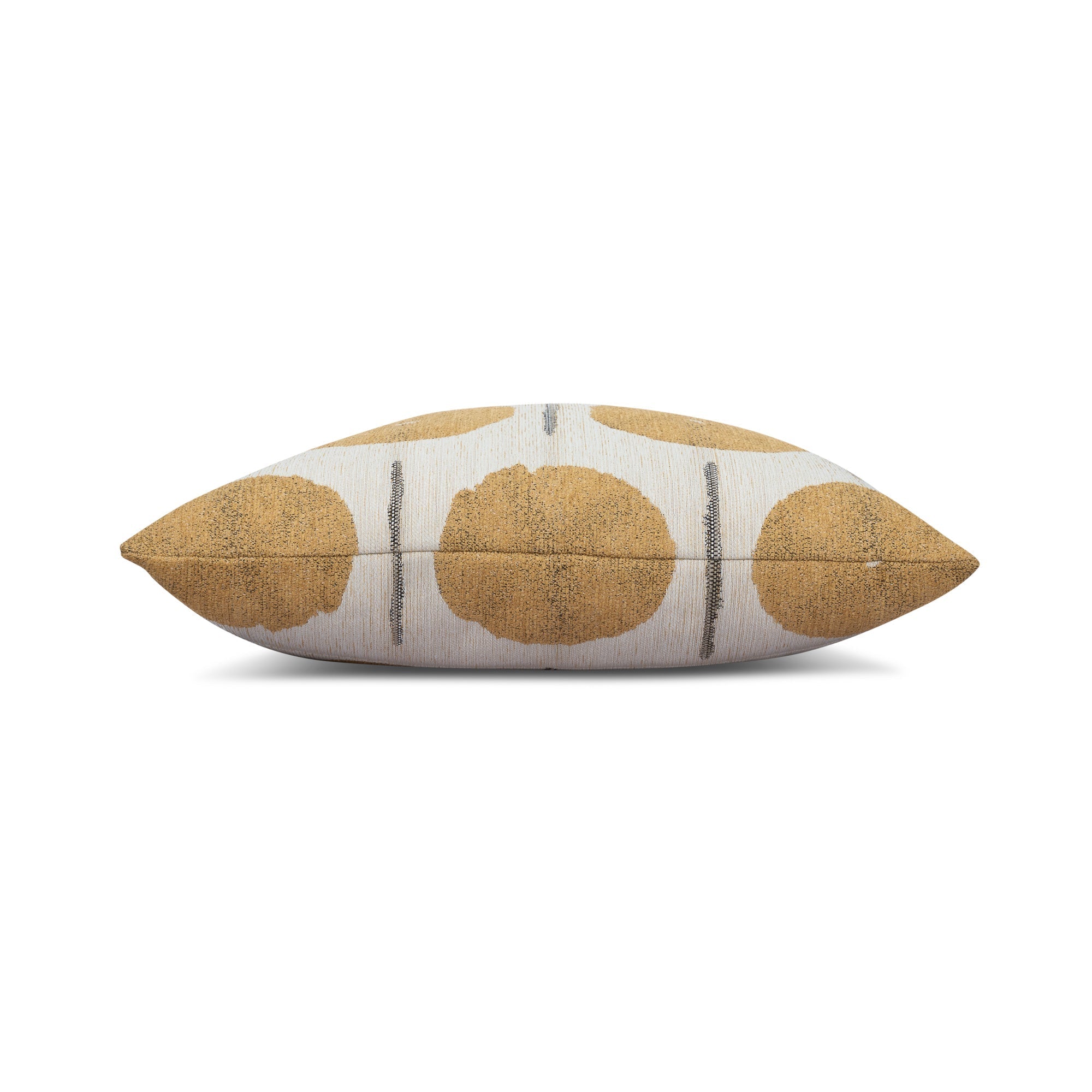 Side image of Gold medallion pillow square size for elegant indoor and outdoor decor