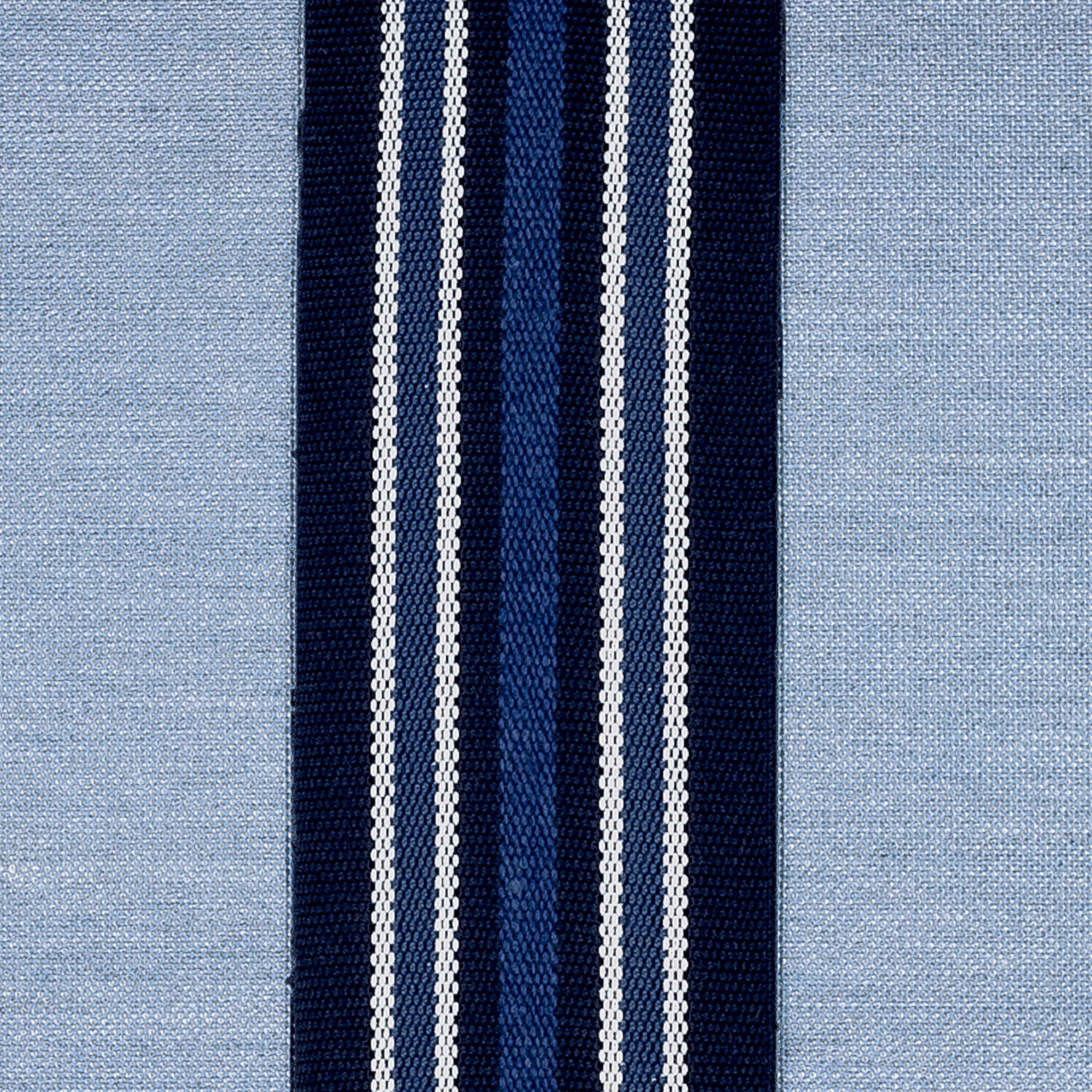 Detail image of Blue solid pillow with blue striped side banding in square size for nautical indoor and outdoor decor