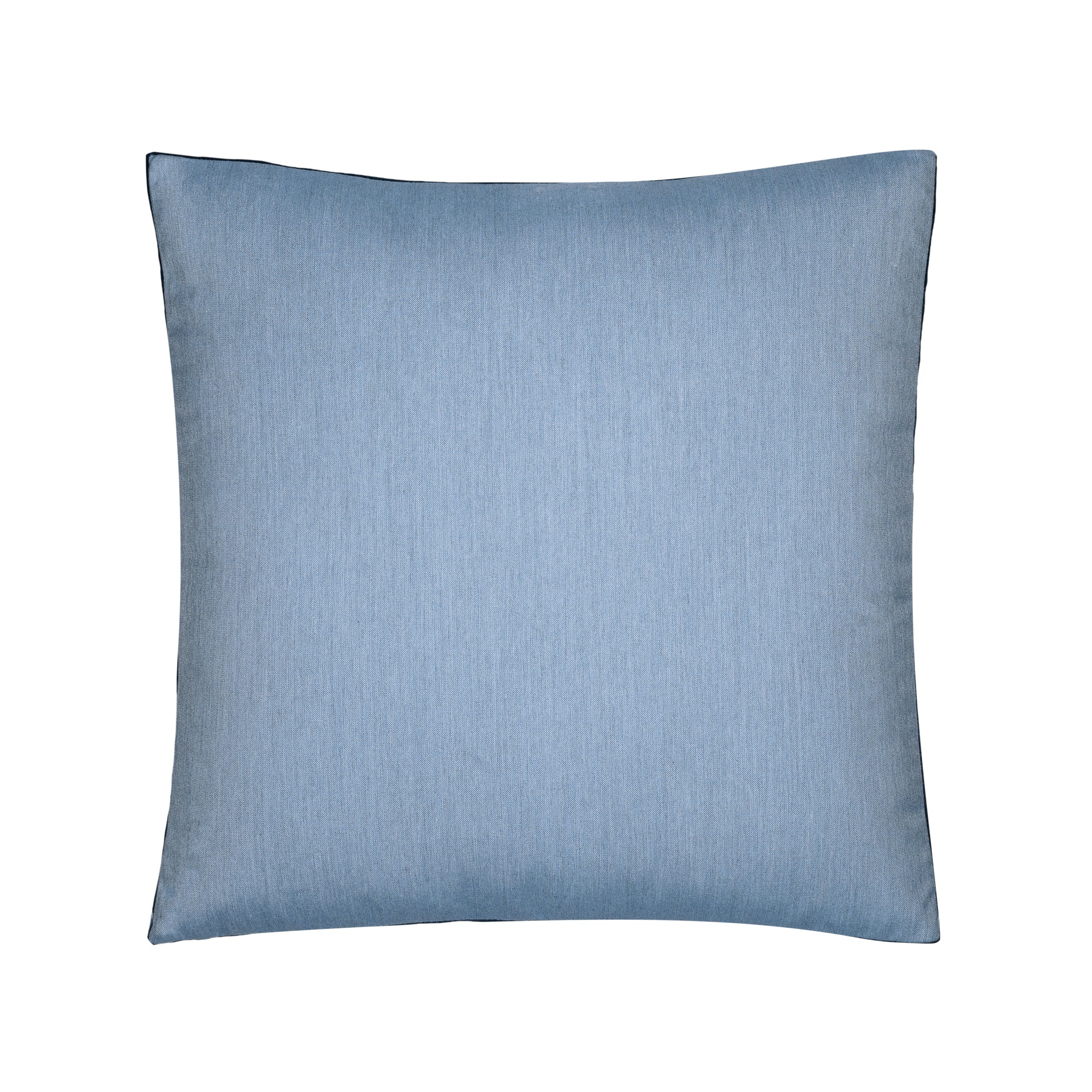 Blue solid pillow with blue striped side banding in square size for nautical indoor and outdoor decor