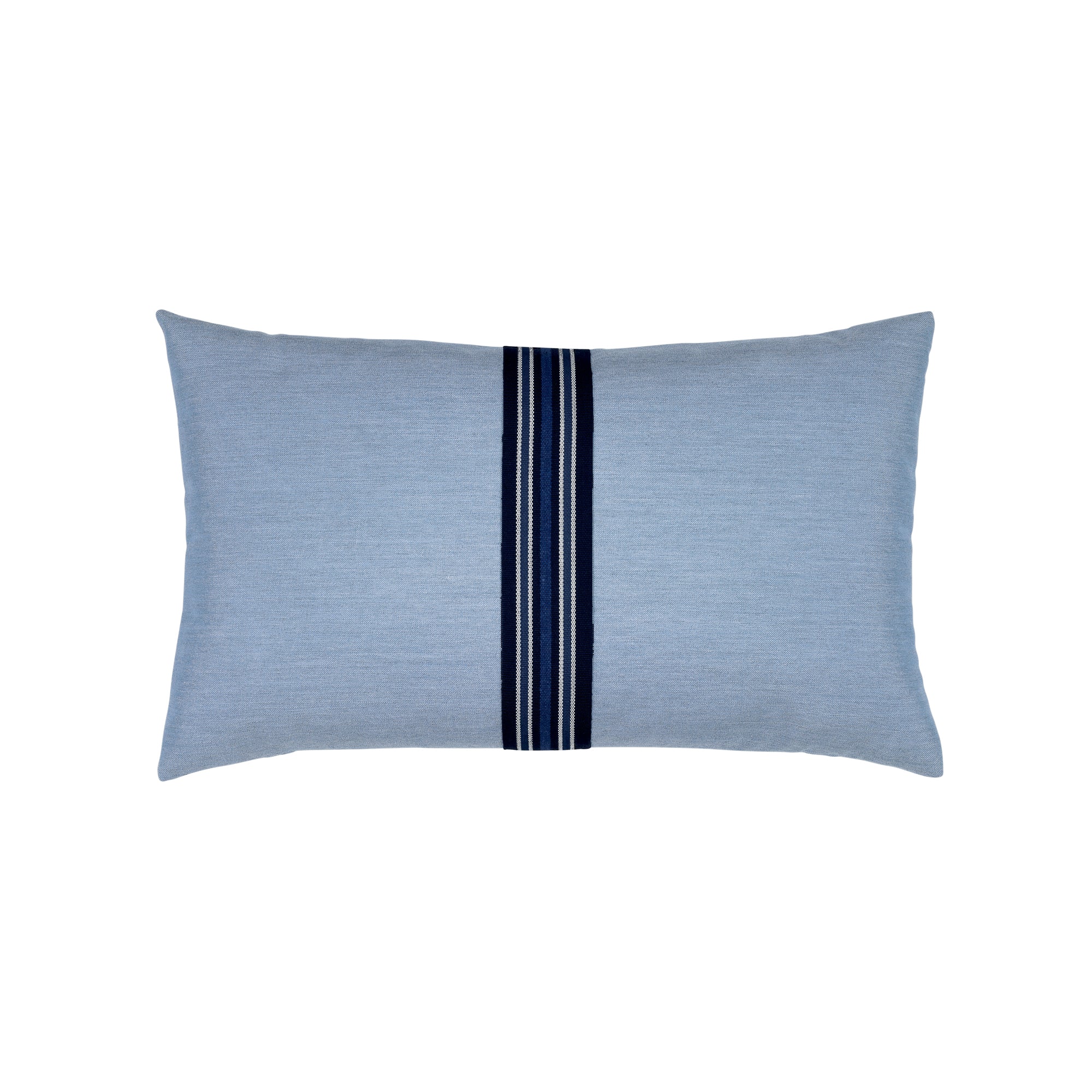 Blue solid pillow with center band in lumbar size for coastal indoor and outdoor decor